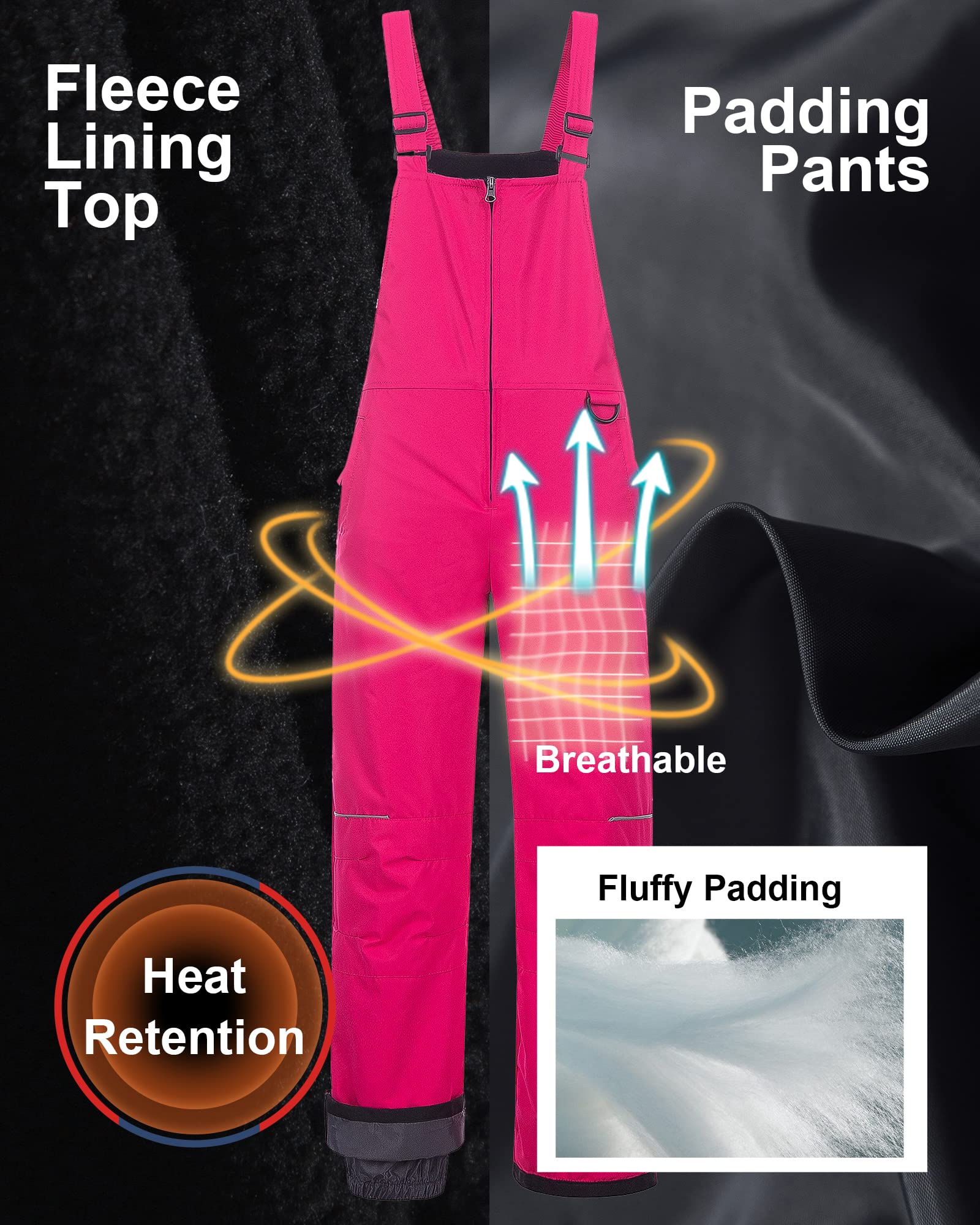 CREATMO Girls Snow Bibs - Waterproof Insulated Ski Pants for Kids - Winter Overalls for Snowboarding, Sledding & Outdoor Activities