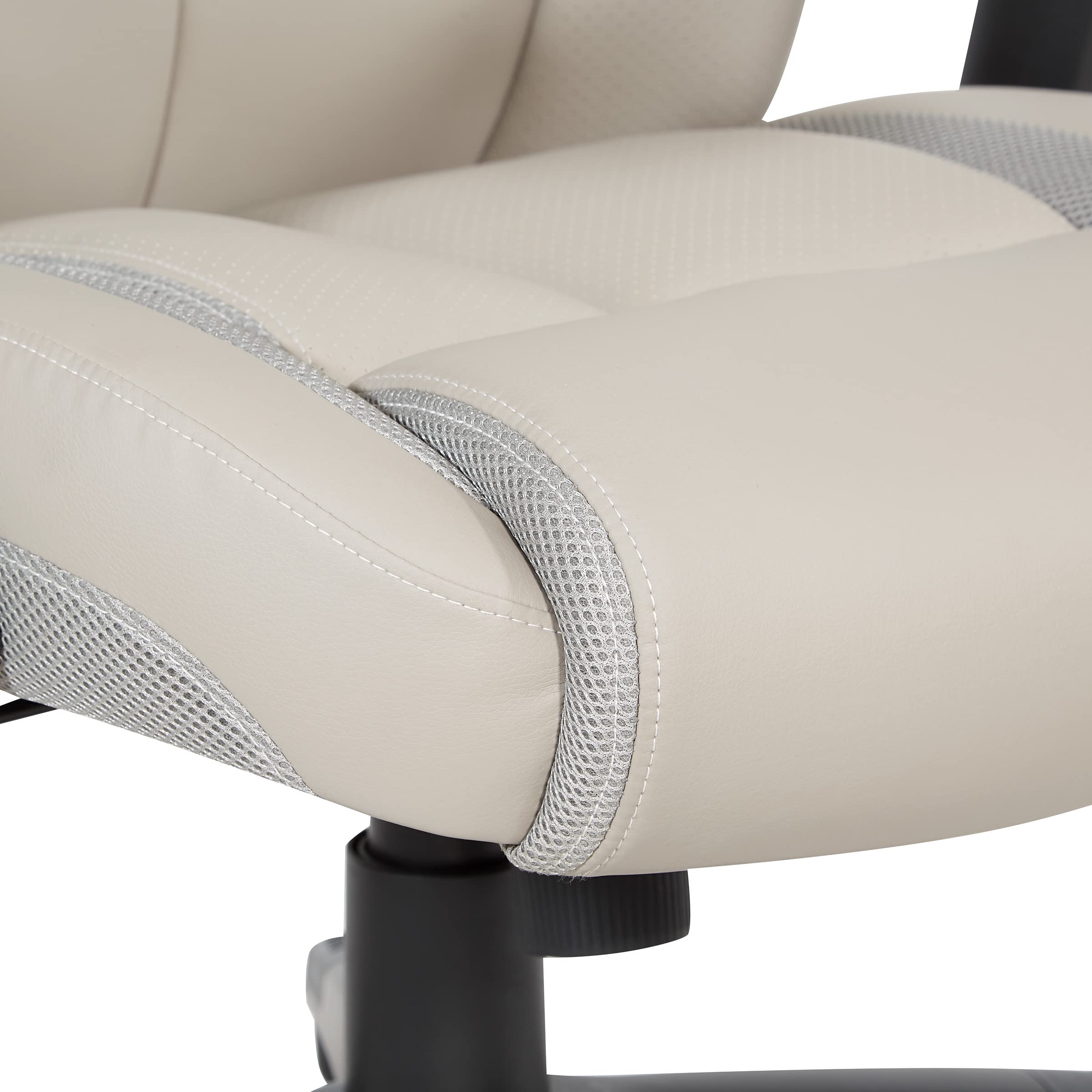 Office Star Executive High Back Bonded Leather Office Chair with Thick Padded Seat & Adjustable Height - Flip Arms, Taupe - Perfect for Home Office, Conference Rooms & Executive Workspaces