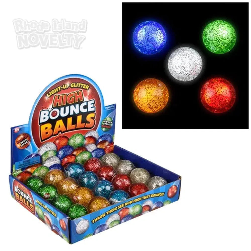 Glow in The Dark 1.75 Inch Light Up Bouncy Ball with Glitter - High Bouncing LED Light Up Ball for Kids Party Favors, Night Play, and Outdoor Games