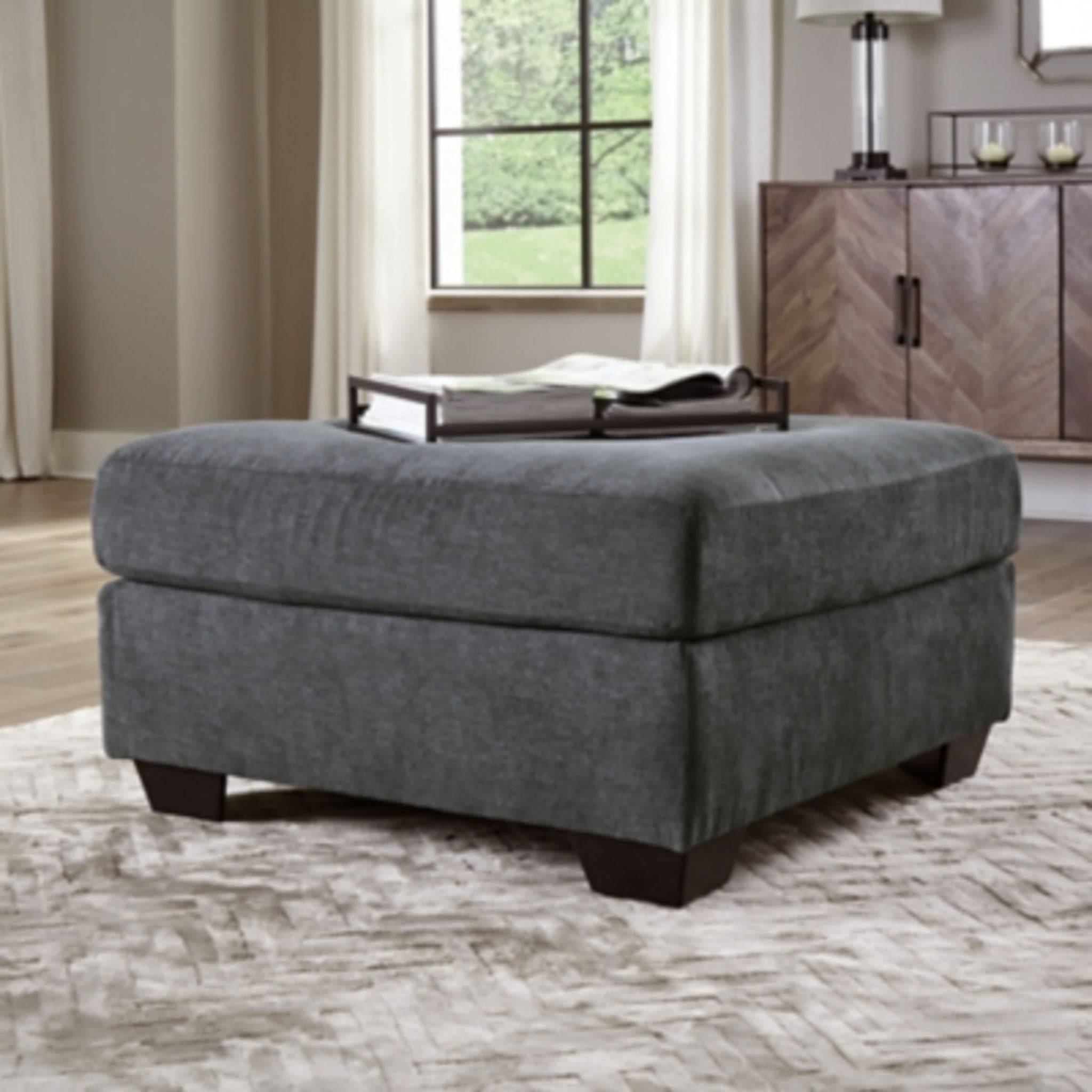Ambrielle Oversized Accent Ottoman in Gunmetal - Modern Footrest & Extra Seating for Living Room, Bedroom or Office