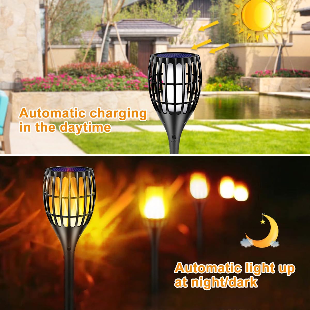 Upgraded Outdoor Solar Lights - Waterproof Flickering Flame Torch Lights with Auto On/Off | Solar Spotlights for Landscape, Patio, Driveway & Garden Decoration | Dusk to Dawn Security Lighting (4 Pack) - Perfect for Backyard, Pathway & Outdoor Parties