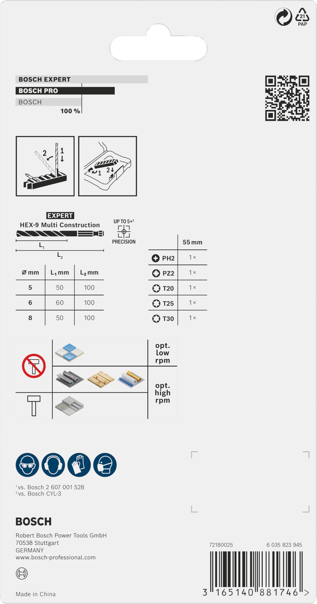 Bosch Professional 8-Piece Impact Screwdriver Bit Set with Multi-Purpose Drill Bits - HEX-9, 5/6/8mm Sizes - Ideal for DIY Projects, Home Repairs, and Professional Construction Work