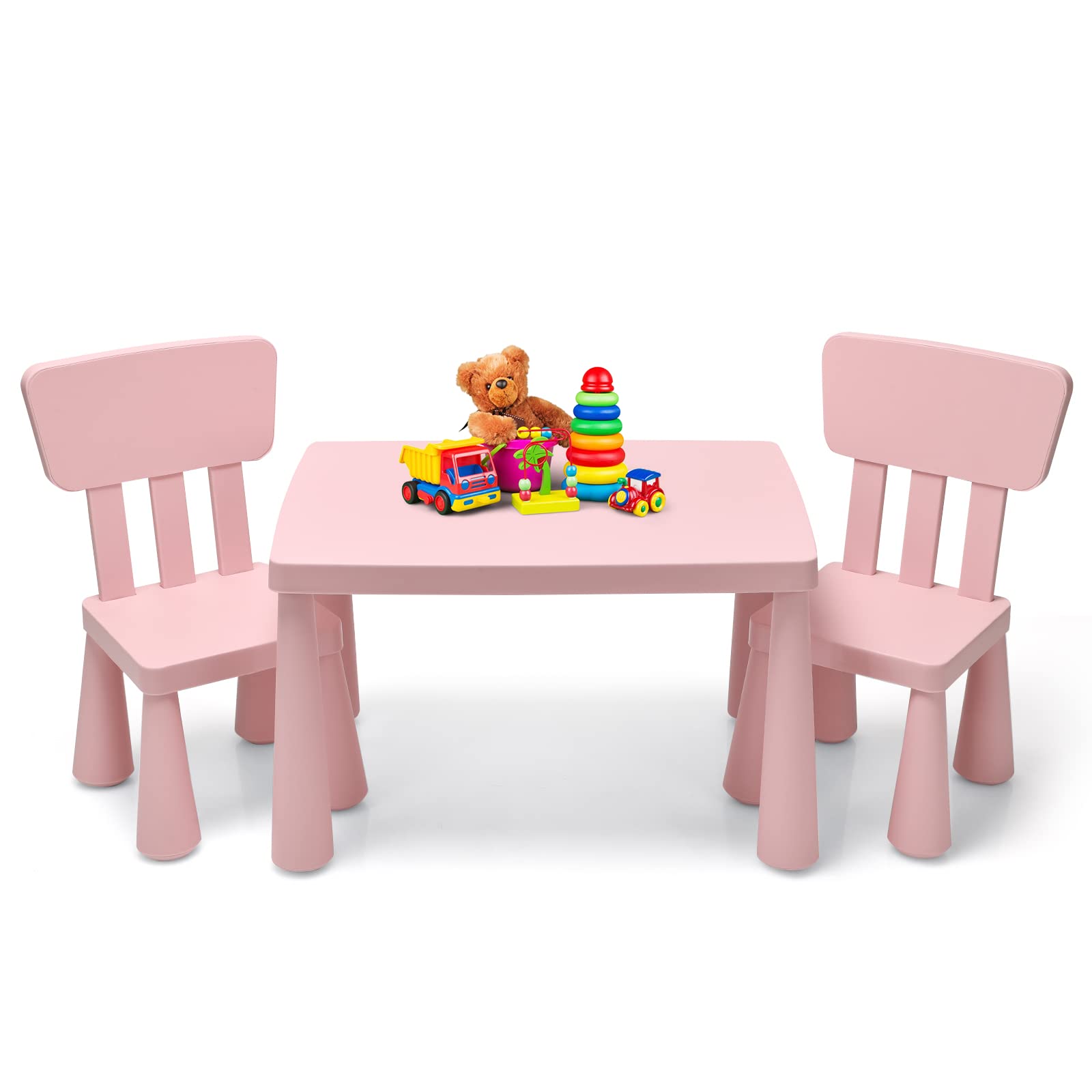 HONEY JOY Kids Table and Chair Set - 3-Piece Plastic Toddler Furniture for Art, Crafts & Play | Easy-Clean Tabletop with 2 Chairs | Perfect for Daycare, Playroom & Home | Gift for Boys & Girls (Pink)