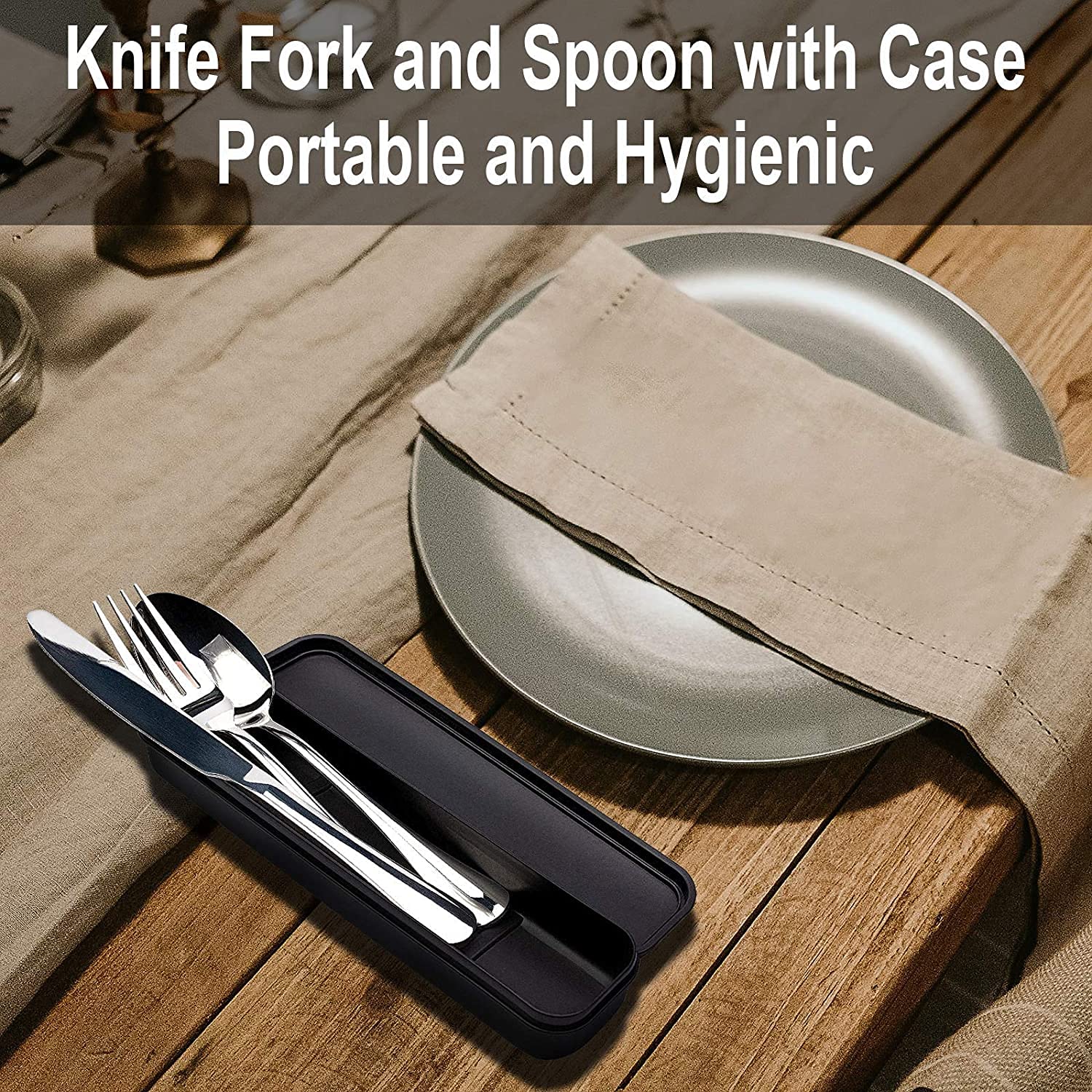 Portable Stainless Steel Utensil Set - 3-Piece Travel Flatware (Knife, Fork, Spoon) with Case | Reusable Camping & Office Silverware | Perfect for Lunch Box, Picnics, Hiking & Outdoor Adventures (Silver)