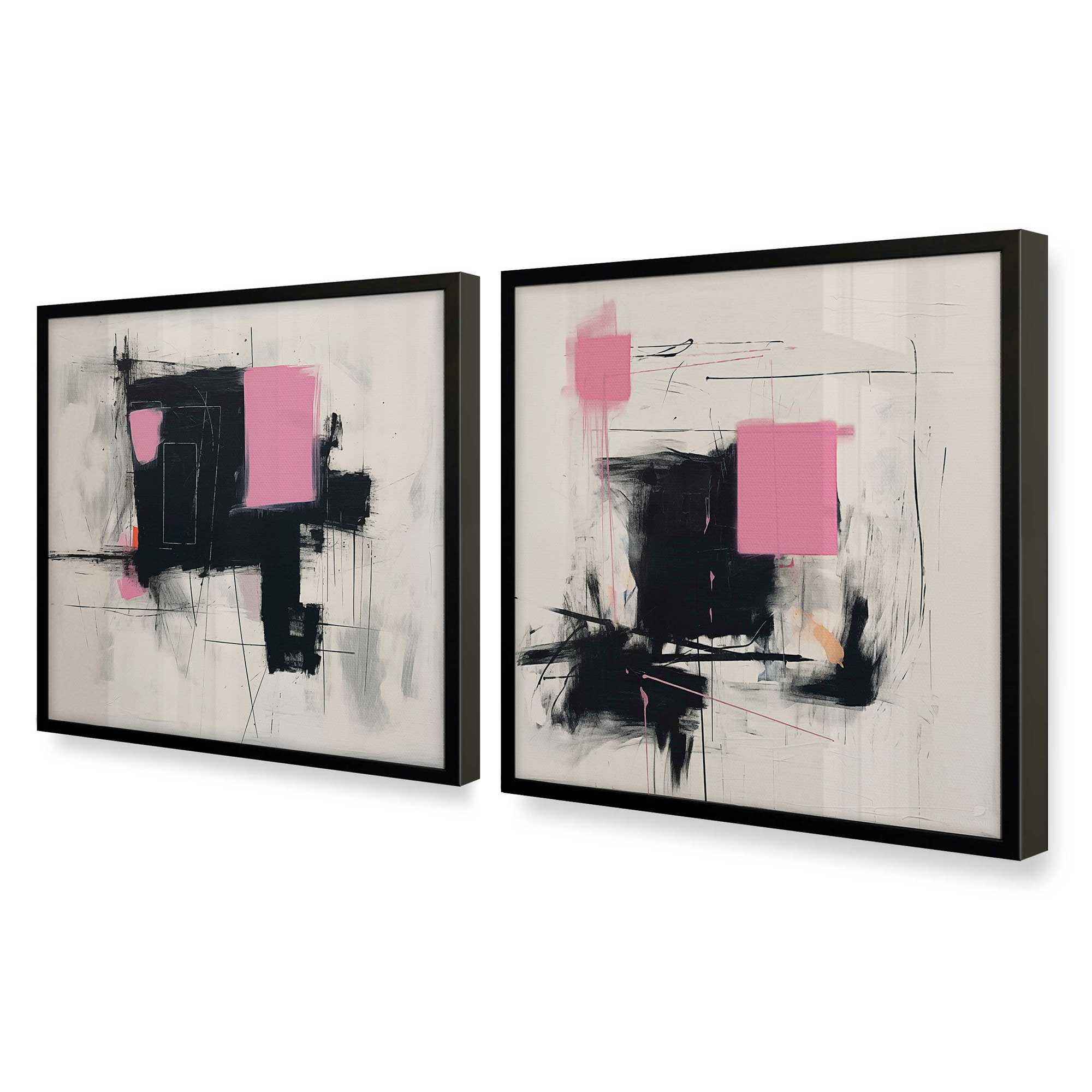 Graphite Pink Fusion Art Prints - Set of 2 Premium Archival Matte Paper Wall Decor for Living Room, Bedroom & Office