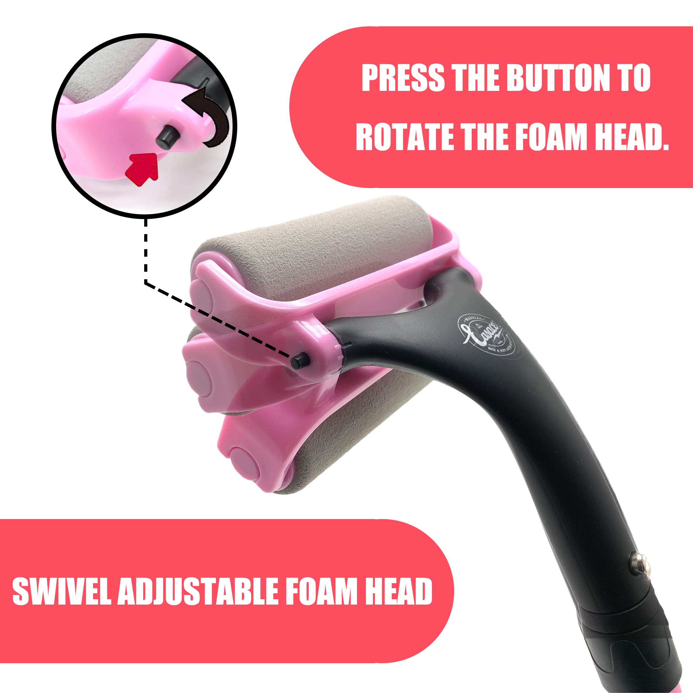 EASACE 21.5 Inch Adjustable Long Handle Lotion Applicator for Back & Body - Self Massage Tool with 2 Replacement Rollers (Pink) | Perfect for Sunscreen, Moisturizer & Pain Relief Cream Application at Home, Spa or Travel