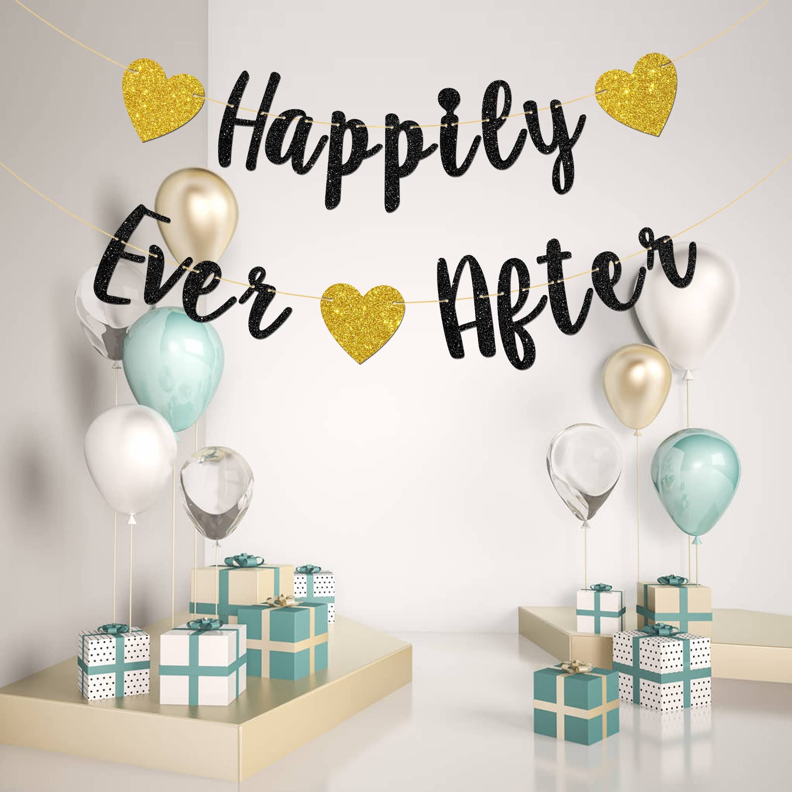 Elegant Black Glitter Wedding Banner - Perfect for Bridal Showers, Engagement Parties & Just Married Decorations | Romantic Wedding Party Decor & Photo Backdrop