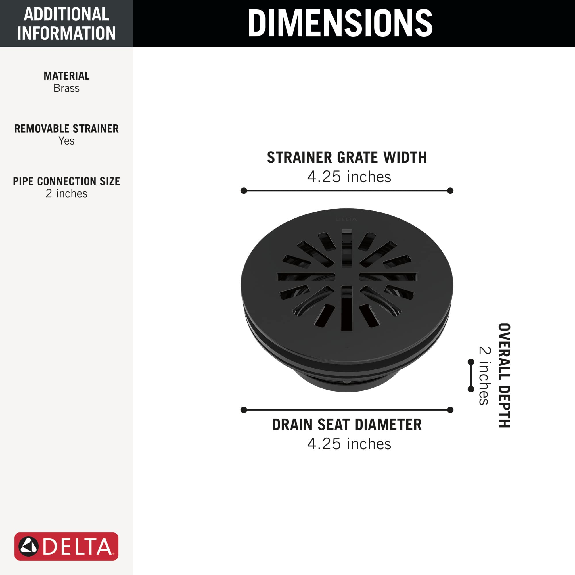 Delta Faucet 4 Inch Round Shower Floor Drain in Matte Black - Shower Drain Kit with Durable Chrome Finish for Bathroom & Wet Room Installation - Perfect for Modern Home Renovation and Luxury Spa Style Showers