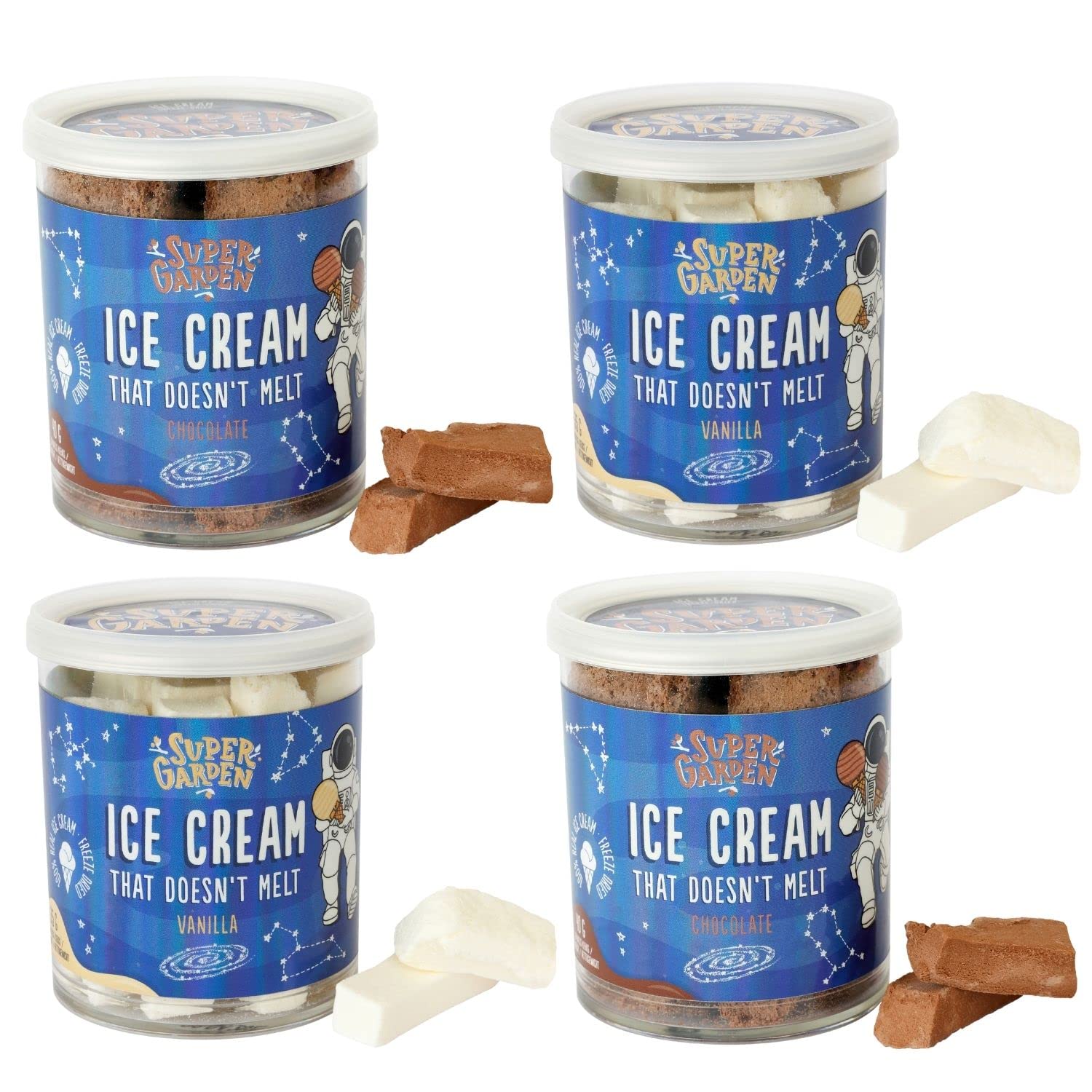 Freeze Dried Ice Cream Gift Set - Chocolate & Vanilla 4 Pack | Creamy Astronaut Dessert for Camping, Hiking & Space Themed Parties | 5.3oz Dehydrated Treat | Long Shelf Life Snack for Outdoor Adventures