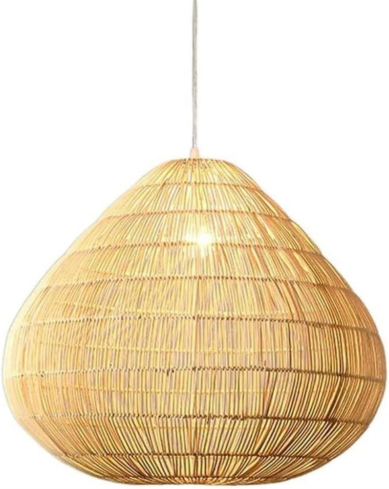 Natural Bamboo Rattan Woven Hanging Lamp Shade - Creative E27 Pendant Light with Single Head Chandelier for Bedroom, Dining Room & Living Room - Boho Home Decor for Cozy Ambiance and Stylish Lighting