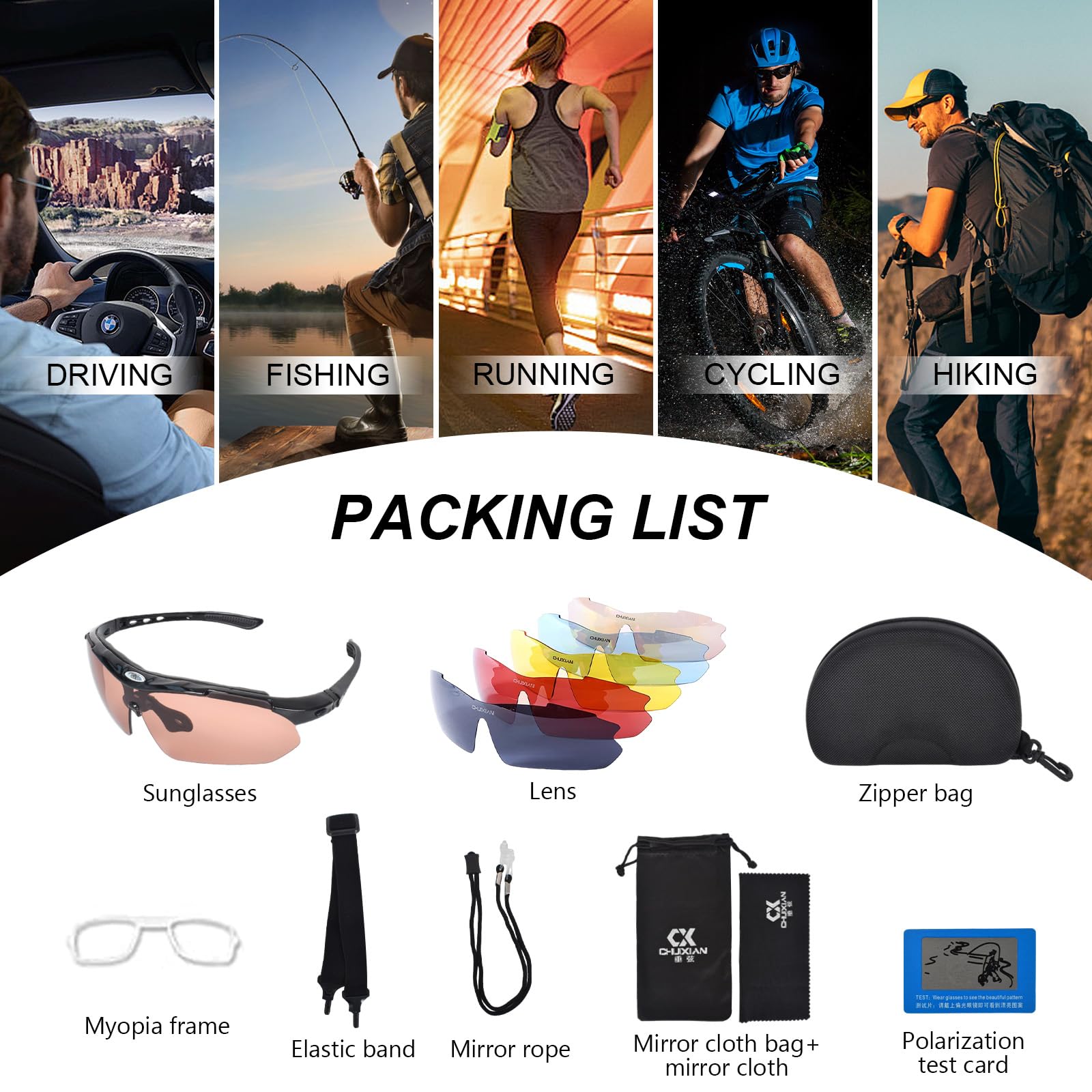 Polarized Sunglasses for Men & Women - 5 Interchangeable Lenses, UV400 Protection Cycling Glasses for MTB, Fishing, Running & Outdoor Sports - Perfect for Cycling, Driving, Beach & Summer Activities