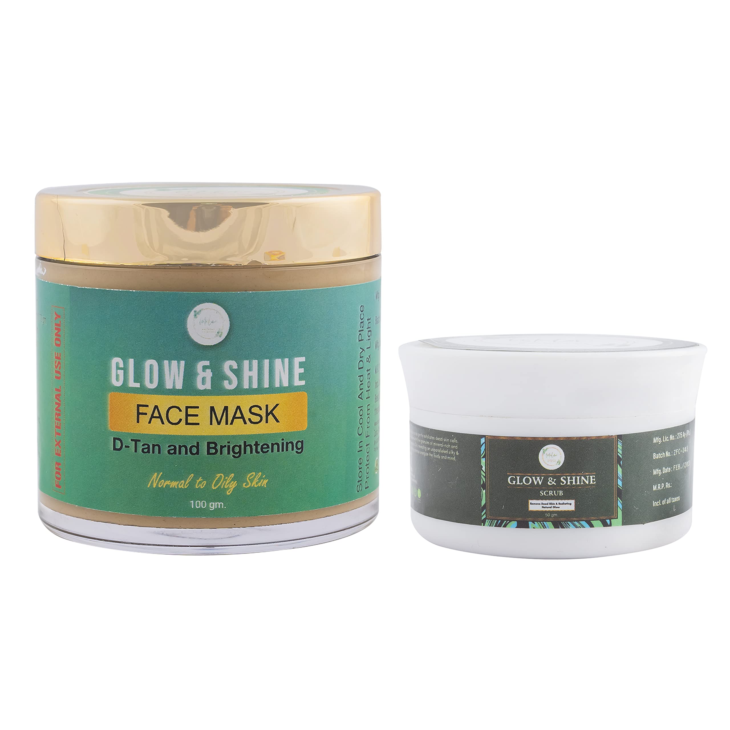 Muloha Glow & Shine Face Mask and Scrub Combo for Men & Women - 100g & 50g for All Skin Types | Brightening & Exfoliating Skincare Routine for Daily Use