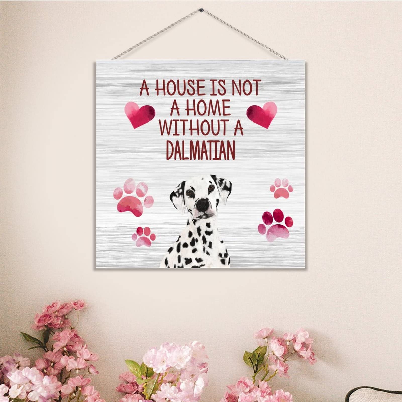 ENEDNATE Rustic Dalmatian Wood Sign - 12x12 Inch Home Decor for Pet Lovers