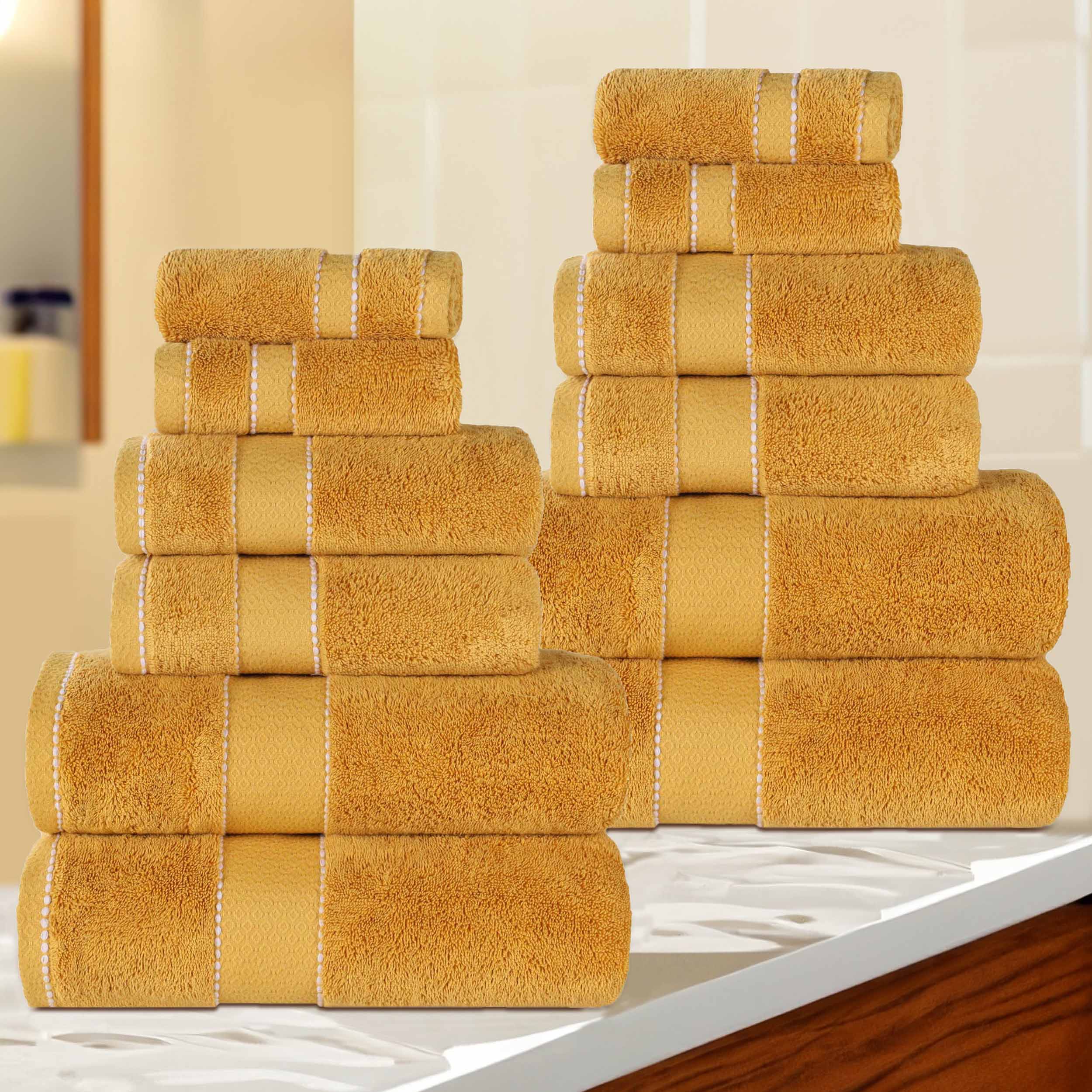 Premium 12-Piece Giza Cotton Dobby Towel Set - Ultra Absorbent & Luxurious Egyptian Cotton Bath Towels for Spa, Hotel & Home Use