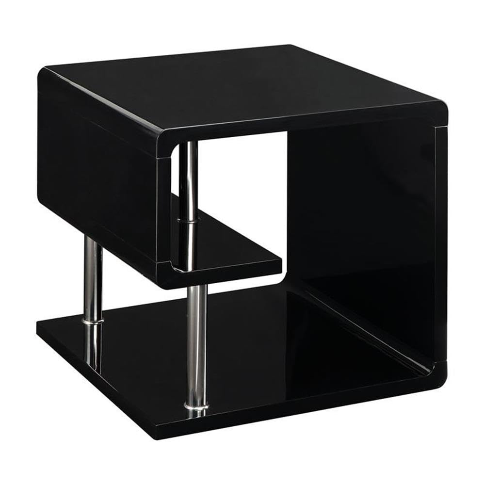 Furniture of America Lazer Geometric Wood End Table - Modern Glossy Black Nightstand for Living Room, Bedroom & Office - Stylish Side Table for Home Decor