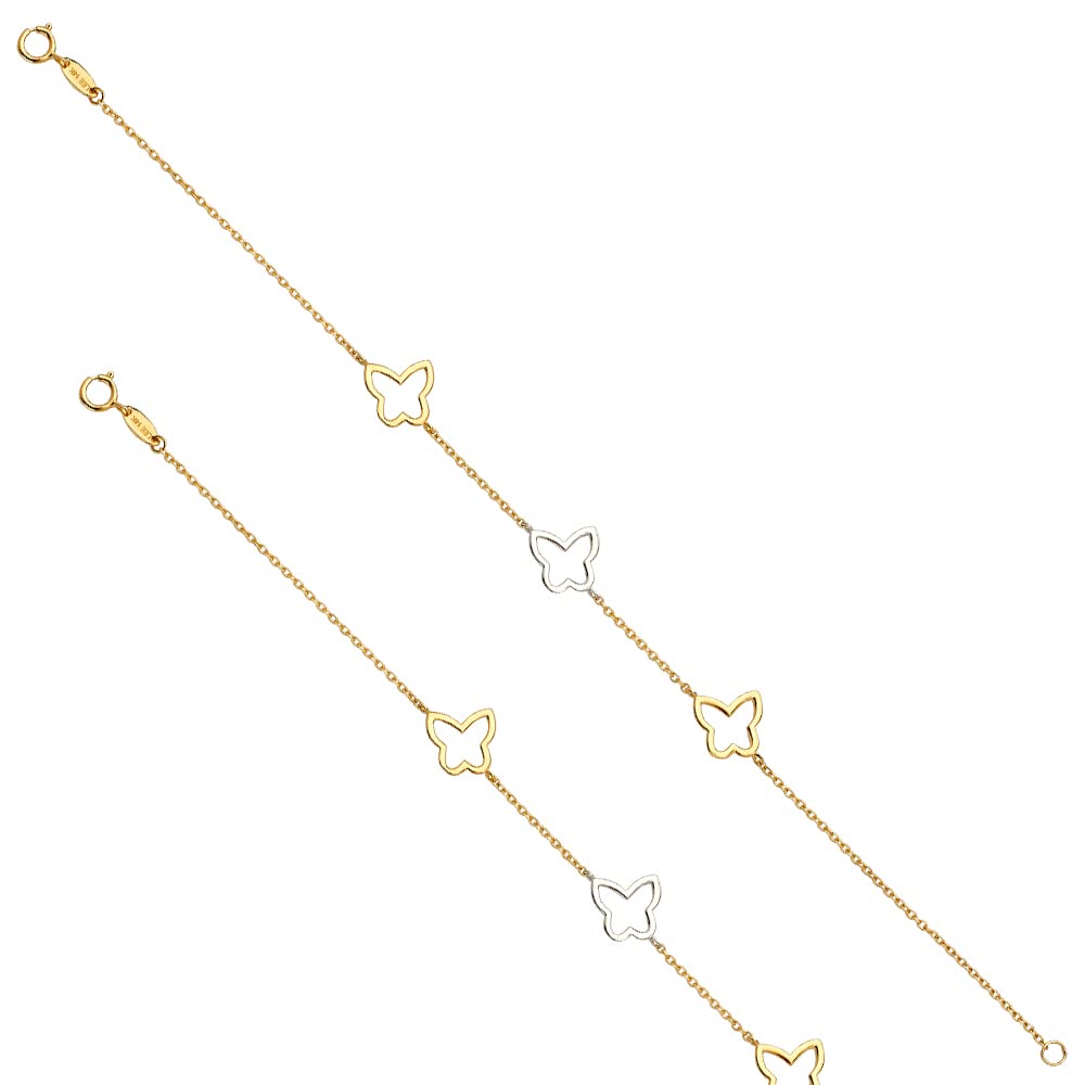 14K Tri-Color Gold Chain Bracelet for Women & Men - 7+1
