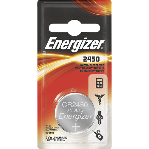 Energizer 2450 3V Lithium Coin Battery CR2450 - Long Lasting Power for Watches, Calculators, Key Fobs & Medical Devices