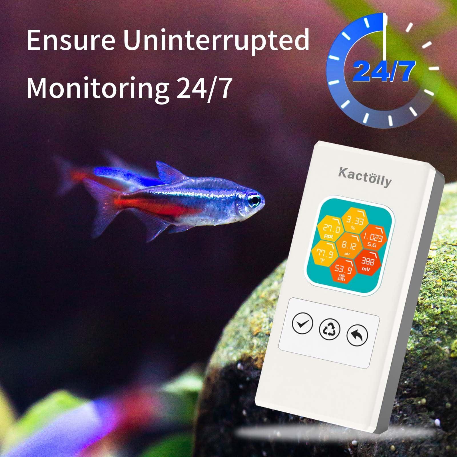 7-in-1 Professional Aquarium Water Quality Tester - Digital PH Meter, TDS Meter, EC Meter, Salinity Tester, Specific Gravity & Temperature Monitor with ORP Measurement | Real-Time Multi-Parameter Display for Fish Tanks, Hydroponics & Pool Maintenance
