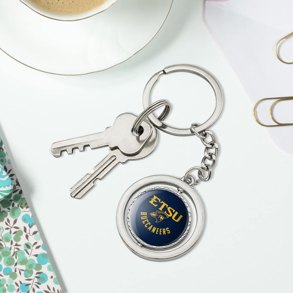ETSU Buccaneers Keychain - Spinning Round Chrome Plated Metal Key Ring - Perfect for Gifts, School Spirit, and Game Day Accessories