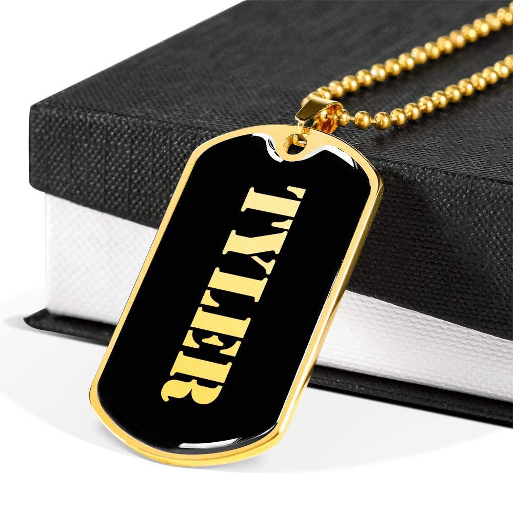 Tyler v2 18k Gold Plated Luxury Dog Tag Necklace - Personalized Name Engraved Jewelry for Men, Father's Day & Birthday Gifts - Perfect for Everyday Wear, Special Occasions & Gifting