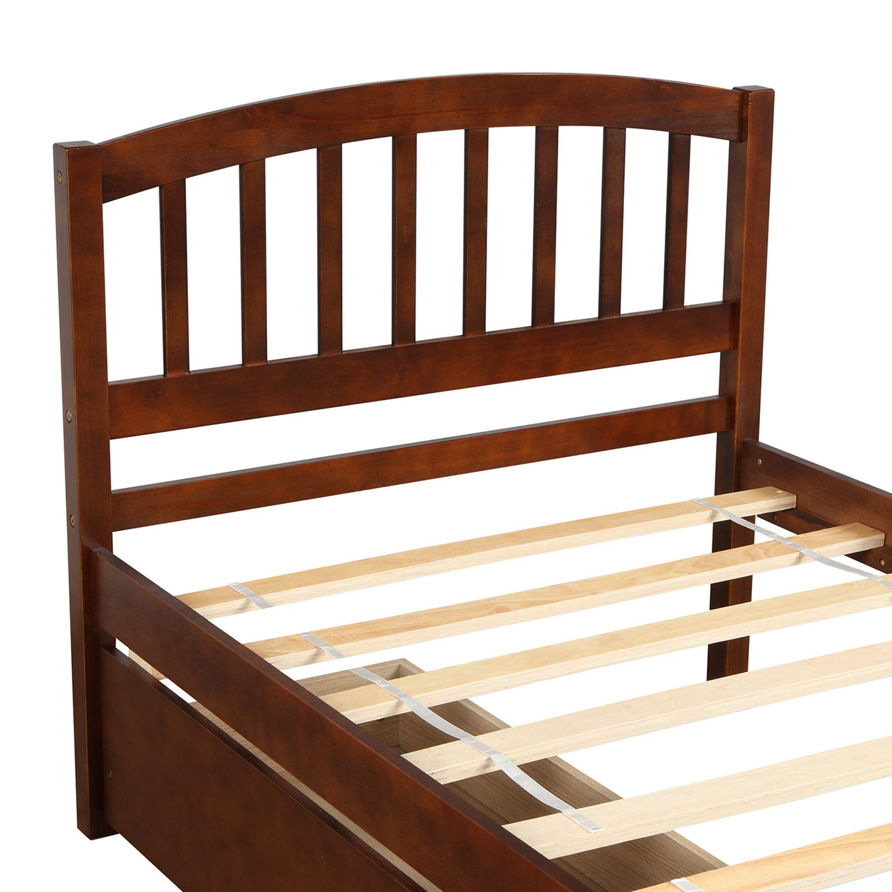 P PURLOVE Twin Wood Storage Bed Frame with 2 Drawers & Headboard - Space-Saving for Small Bedrooms