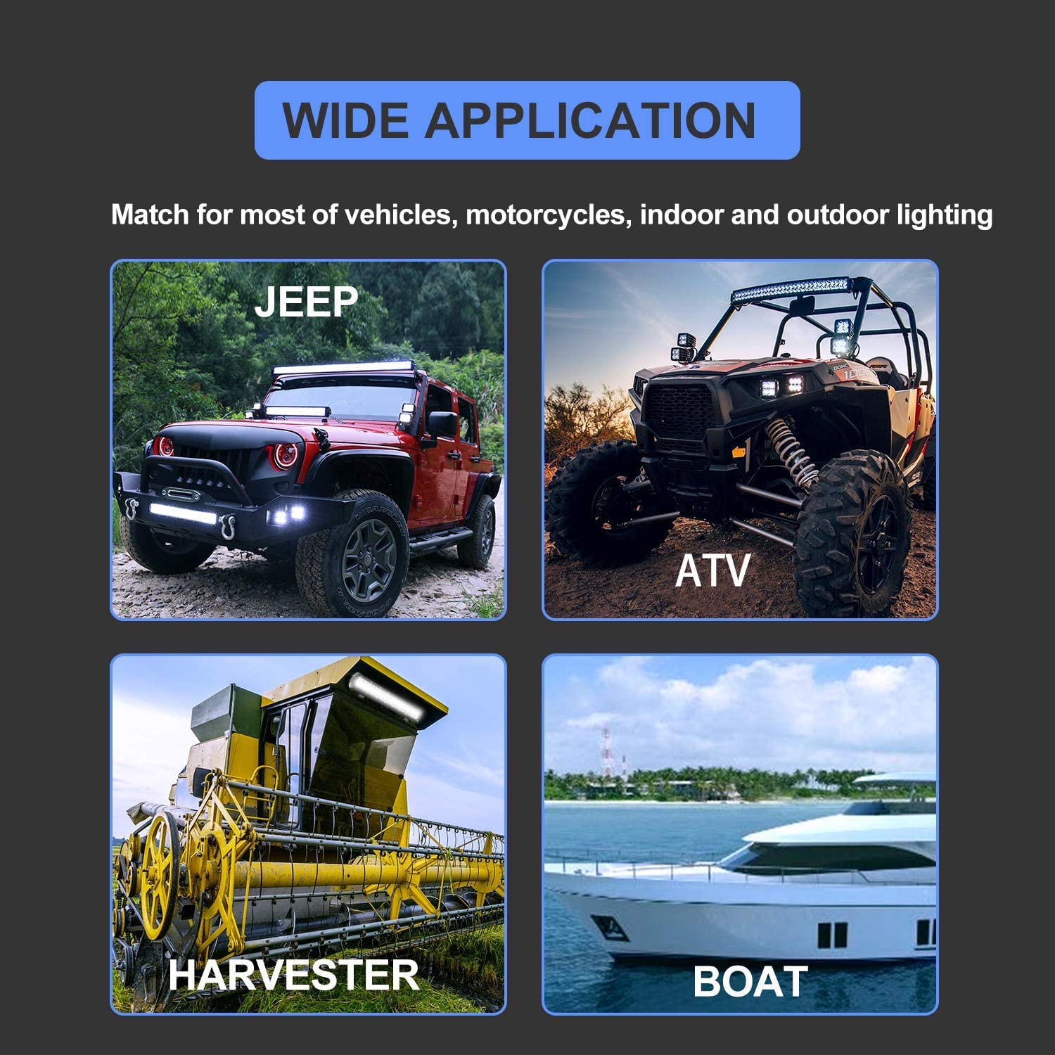 TILTOP 288W 20 Inch LED Light Bar Triple Row Spot Flood Combo Off-Road Light with 2PCS 60W 4 Inch LED Pods & Wiring Harness Kit - for Jeep, ATV, UTV, Polaris, Trucks, Boats - Perfect for Off-Roading, Camping & Night Driving