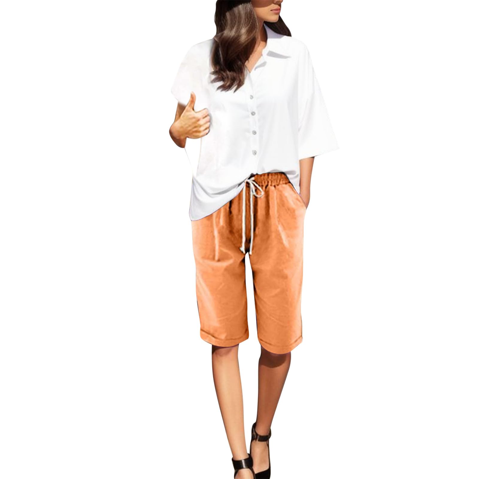 AMDBEL Women's Cotton Bermuda Shorts Pajama Set - High Waisted Yoga & Running Shorts
