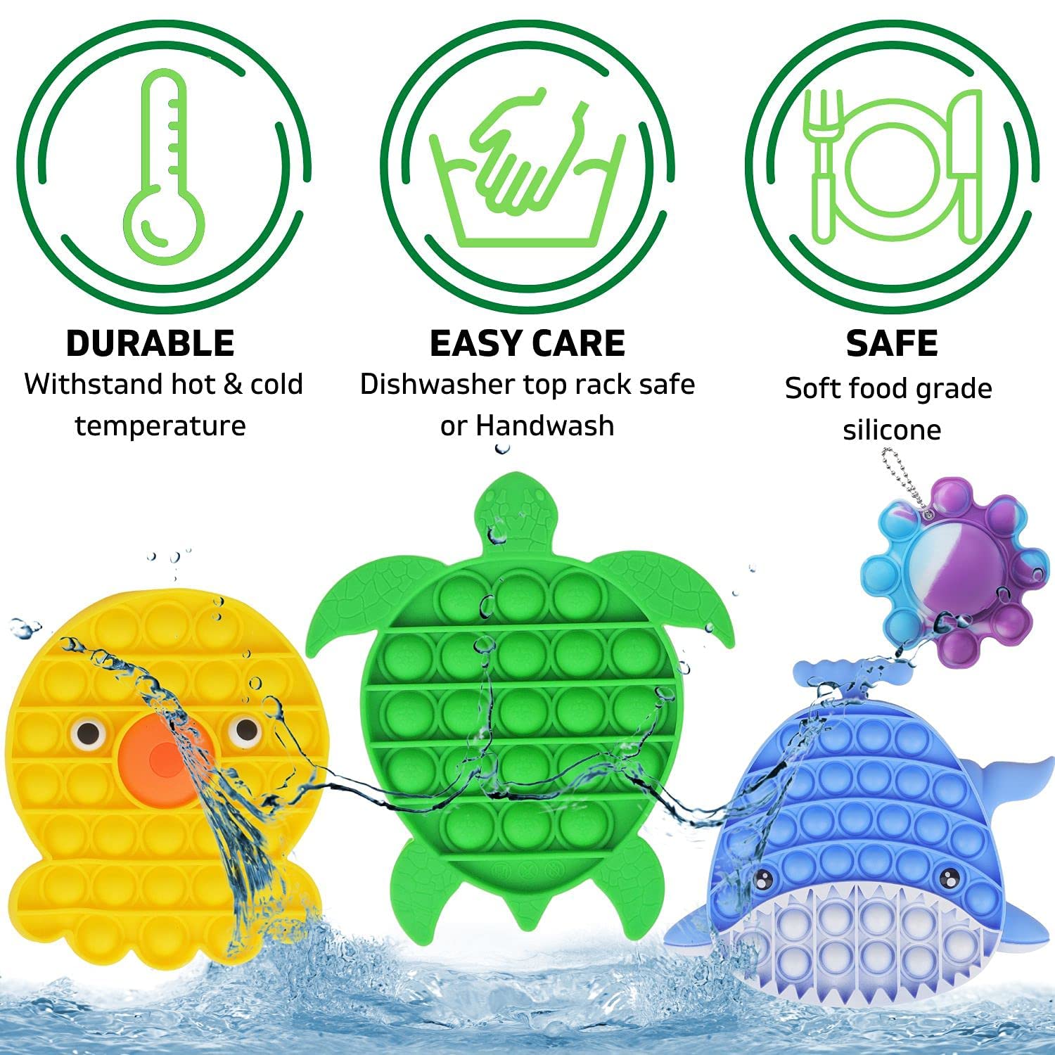 Push Pop Bubble Sensory Fidget Toy Pack - Stress Relief Flipping Turtle, Octopus & Whale Poppers - Autism & Special Needs Toys for Kids & Adults - Perfect for Anxiety Relief, Classroom Focus & Office Relaxation