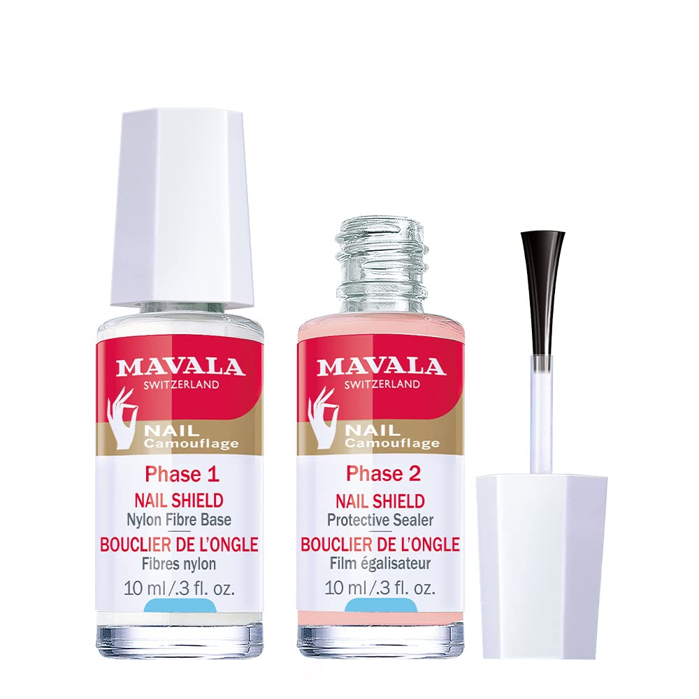 Mavala Nail Shield - 2 Count Nail Strengthener & Hardener Treatment for Brittle & Split Nails | Clear Nail Polish Top Coat for Growth & Repair | Perfect for Weak, Peeling Nails at Home or Salon Care