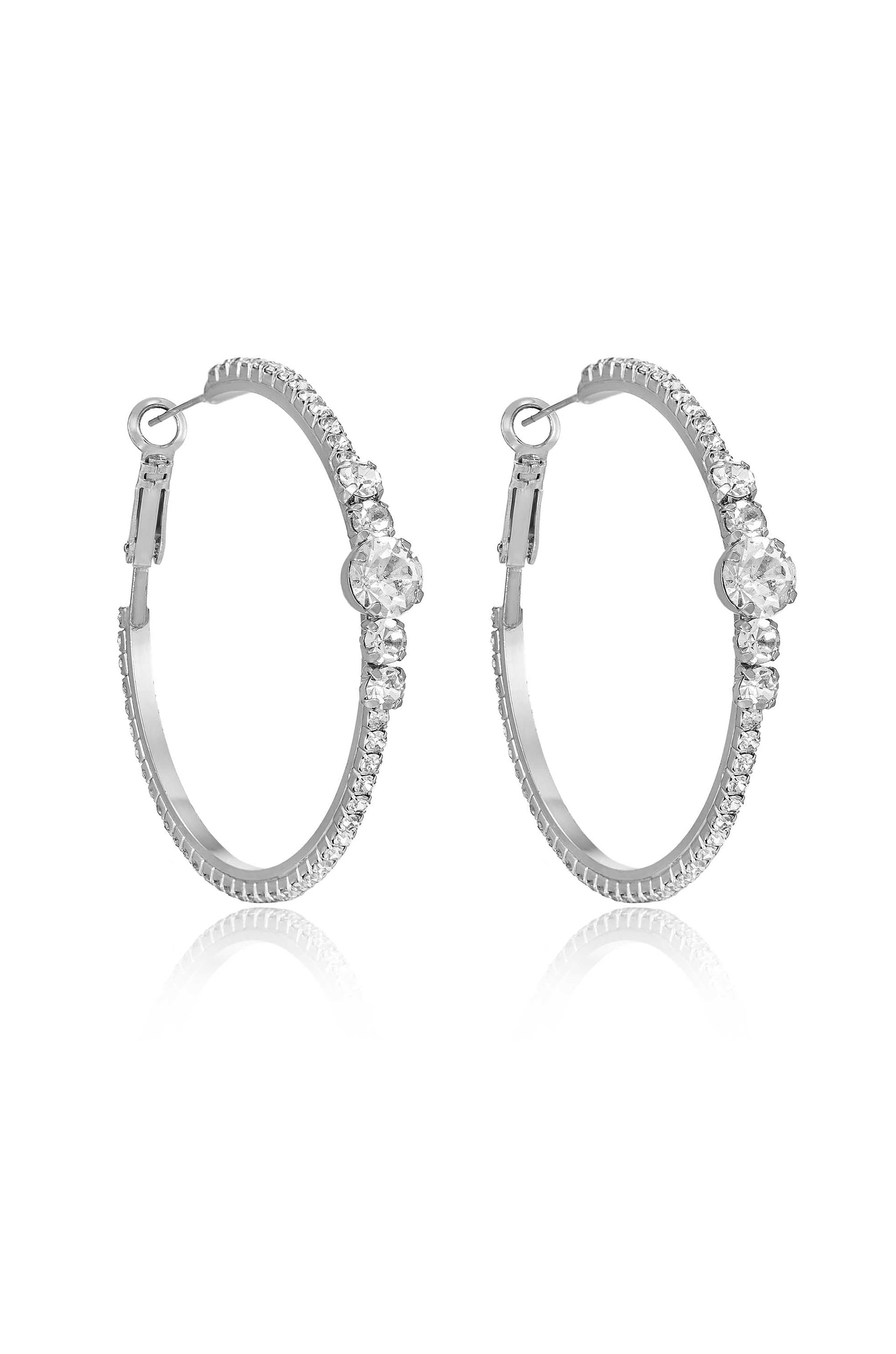 Hollywood Forever Crystal Hoop Earrings for Women - 925 Sterling Silver Hypoallergenic Dangle Earrings - Perfect for Parties, Weddings & Everyday Wear