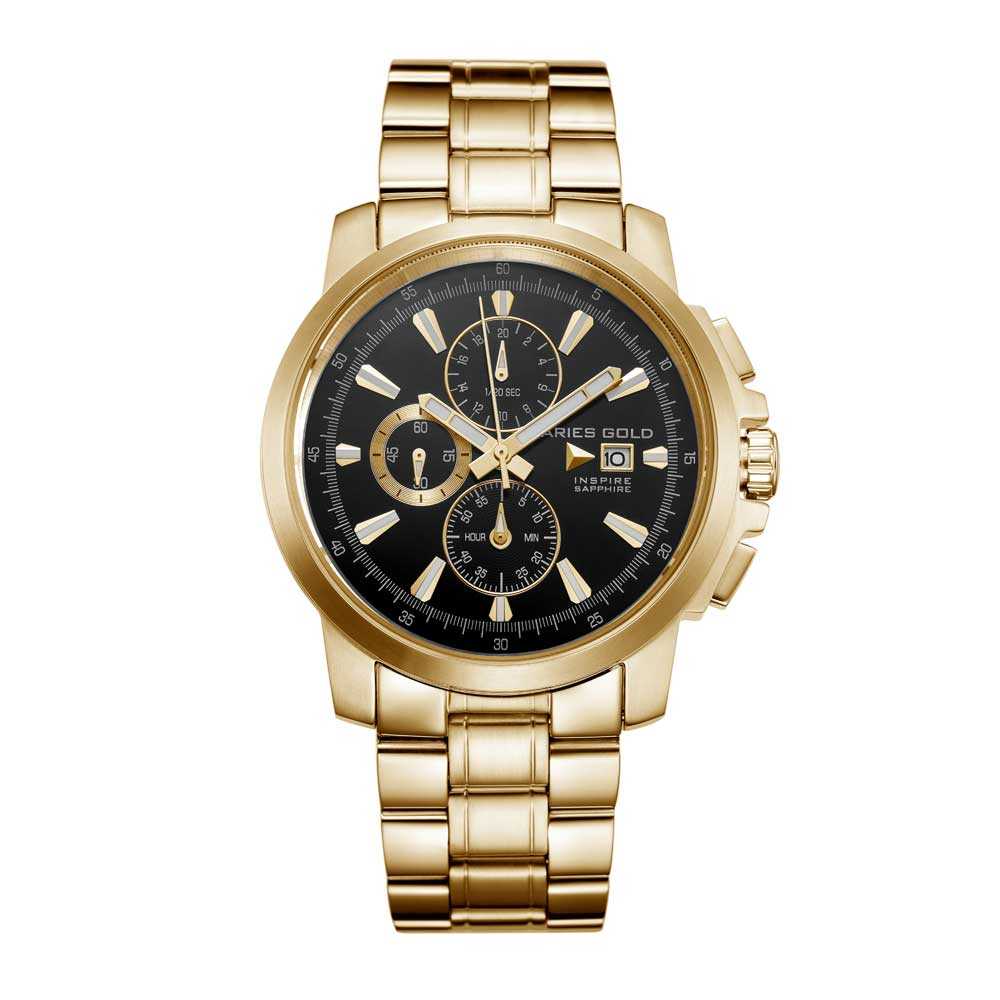 Aries Gold Inspire Contender G 7301 G BK Watch - Luxury Men's Chronograph Timepiece for Business, Formal & Casual Wear