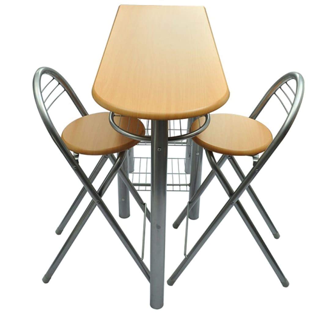 SKM Wooden Kitchen Island with Breakfast Bar, Table and Chairs Set - Perfect for Small Space Dining, Kitchen Workstation & Home Office Use