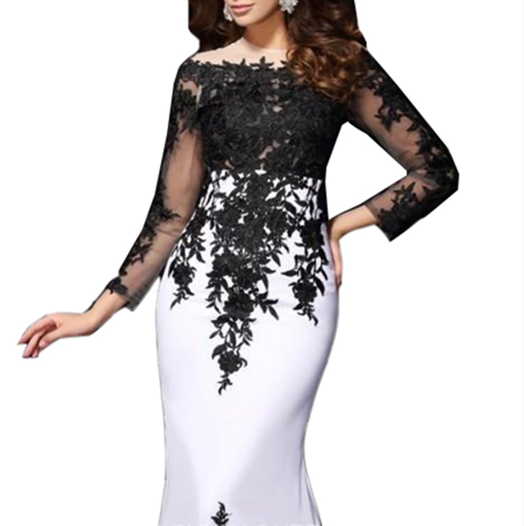 Emanni Women's Long Sleeve Bateau Neck Mermaid Evening Gown with Train - Elegant Formal Dress for Prom, Wedding, Gala & Special Occasions