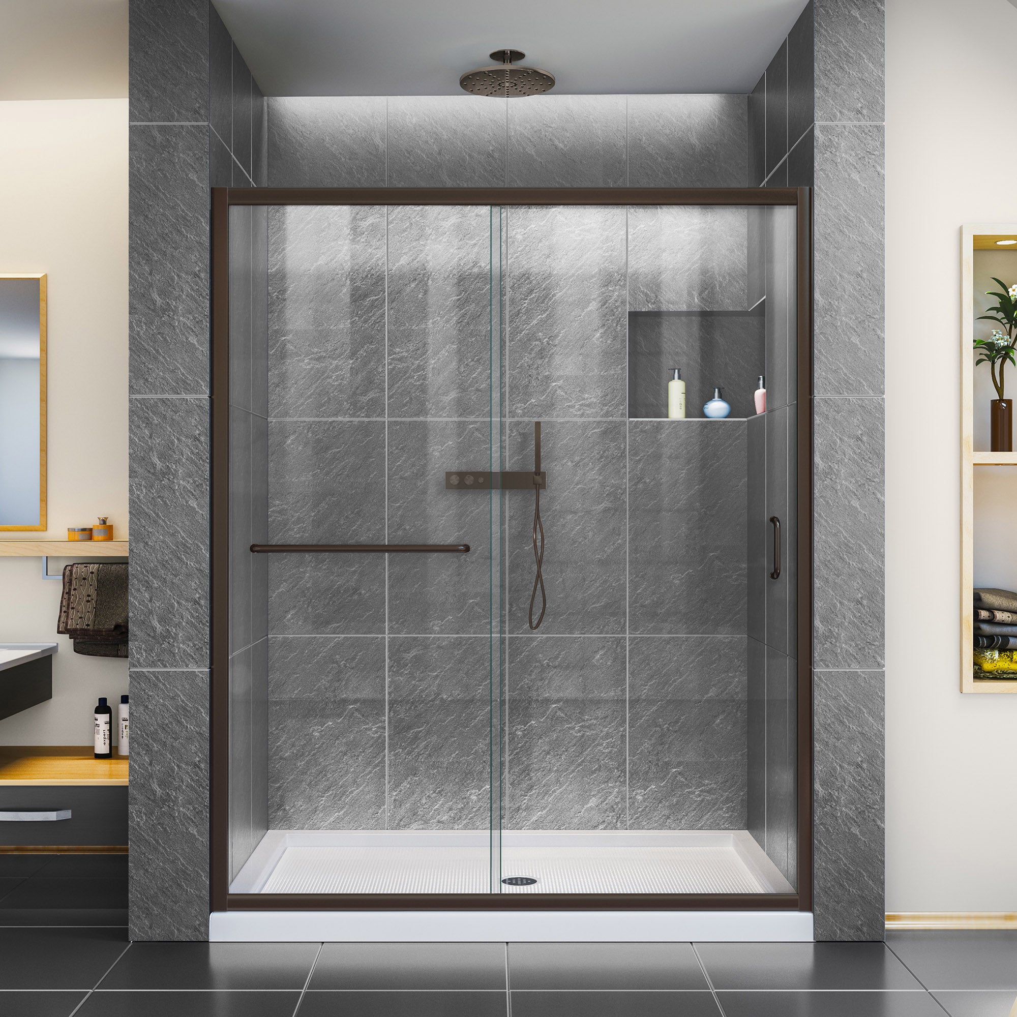 DreamLine Infinity Z 56-60 Inch W x 72 Inch H Semi-Frameless Sliding Shower Door - Clear Glass for Bathroom & Spa Style Upgrade - Perfect for Modern Home Renovation