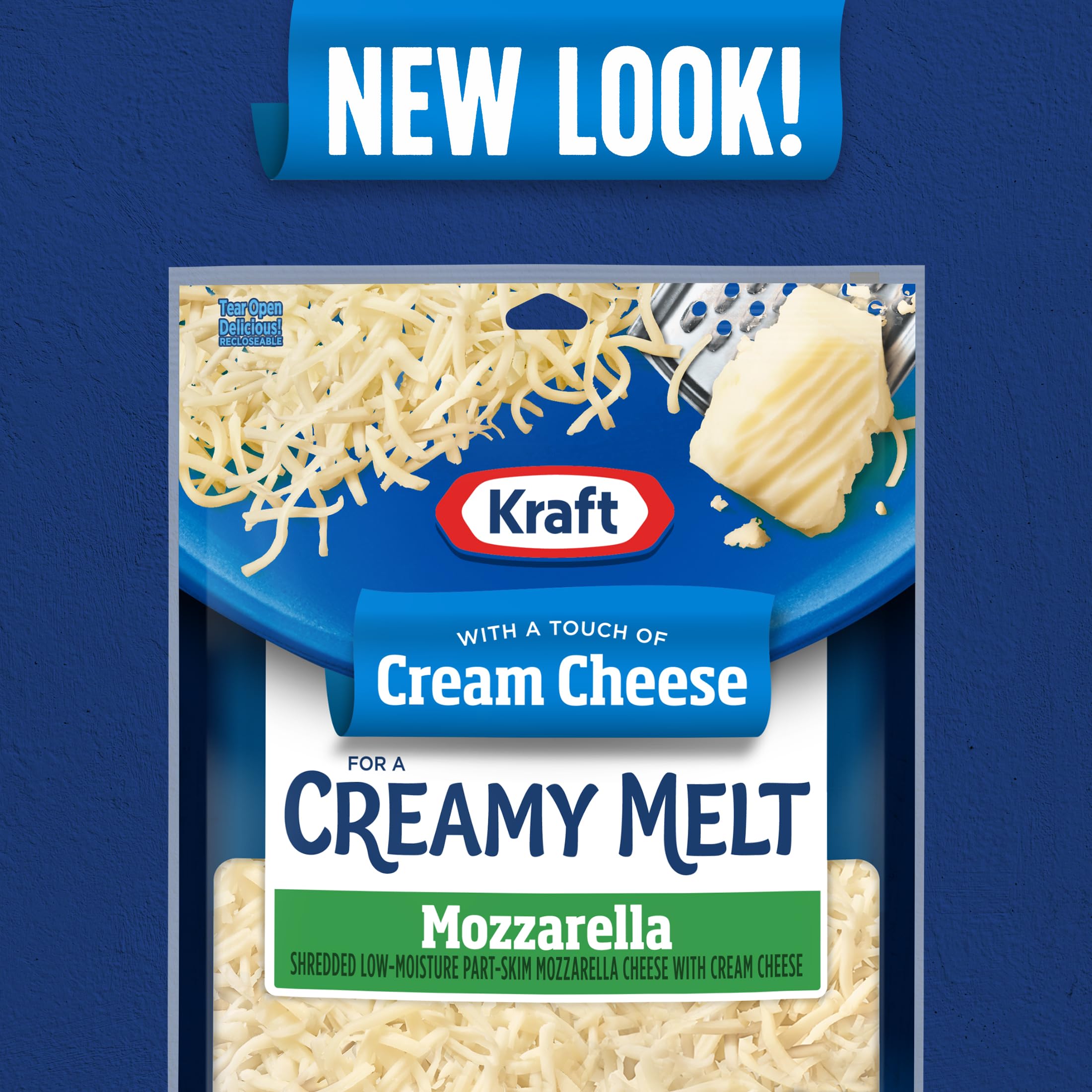 Kraft Natural Shredded Mozzarella Cheese with Philadelphia Cream Cheese - 8 oz Resealable Bag for Pizza, Pasta & Italian Cooking | Premium Melting Cheese for Baking & Snacking