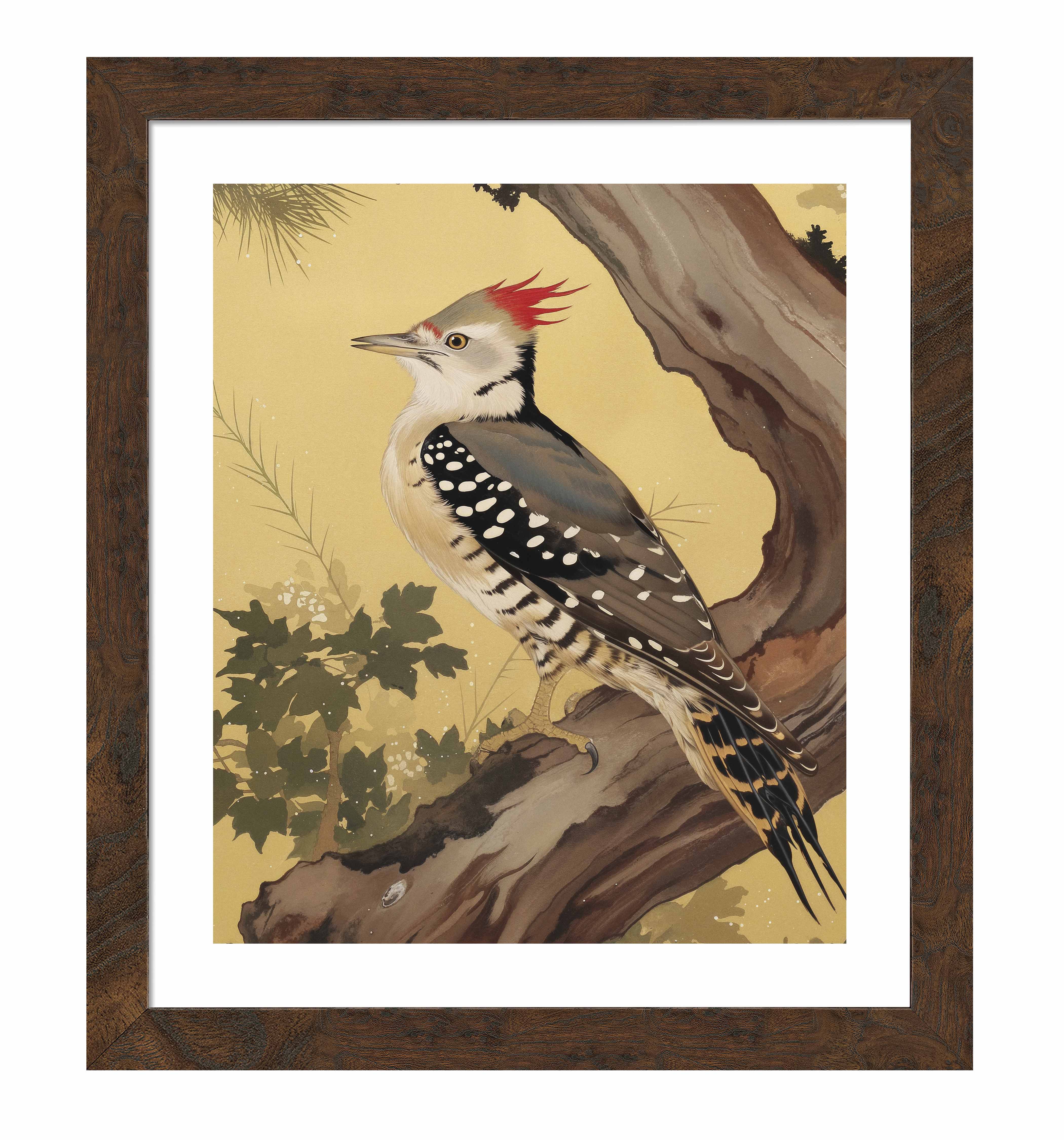 Echoes of the Forest Woodpecker in Pine Haven - Nature Inspired Wall Art Prints for Home & Office Decor | Wildlife Bird Painting for Living Room, Bedroom, or Study
