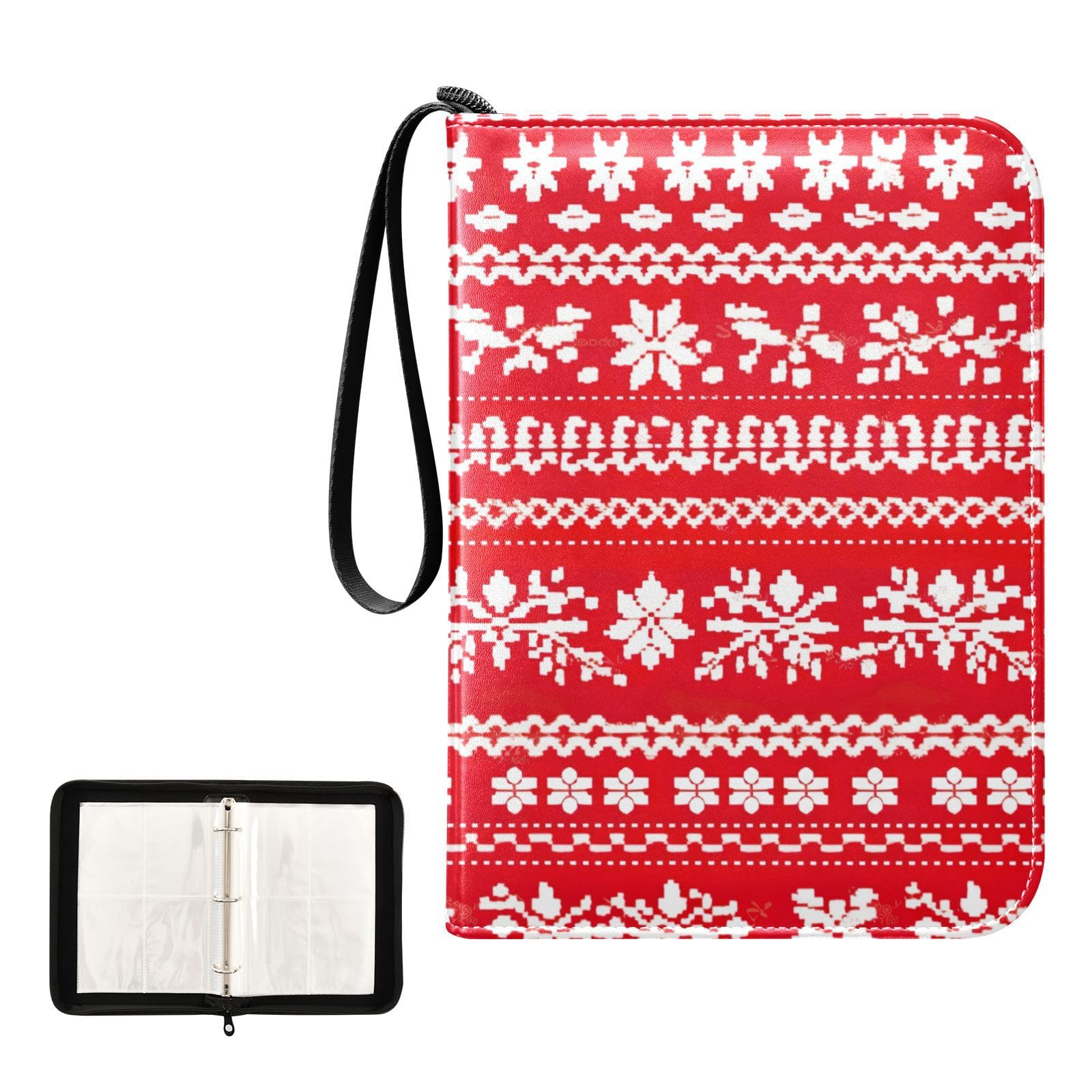 Christmas Snowflake Red & White 4-Pocket Trading Card Binder - Holds 400 Cards with 50 Protective Sleeves | 3-Ring Sports Card Album for Collectors | Perfect for Pokemon, MTG & Baseball Card Storage & Organization