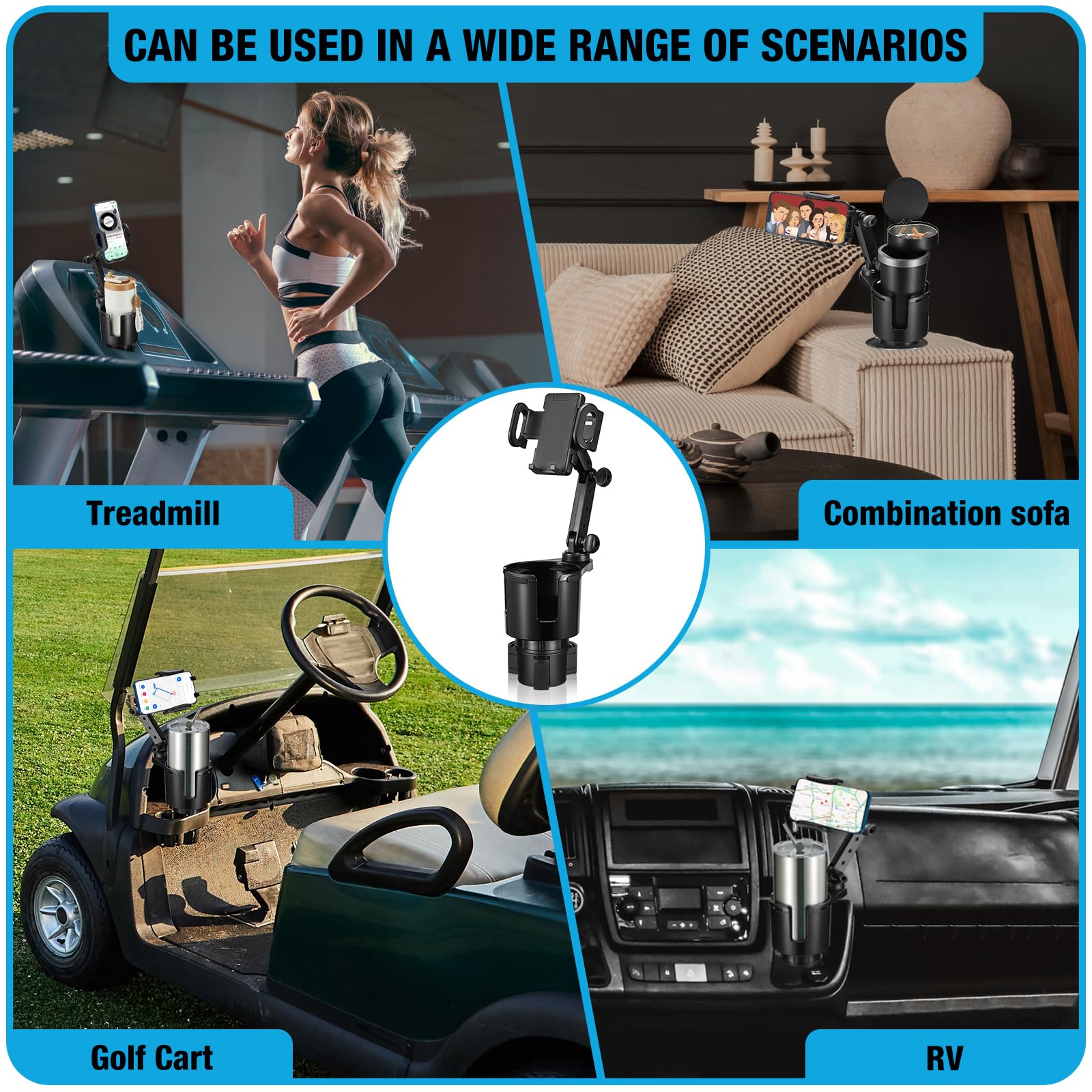 360° Rotating Cup Holder Phone Mount for Car - 2-in-1 Cup Expander & Long Arm Smartphone Holder - Universal Fit for All Phones - Perfect for Road Trips & Daily Commutes