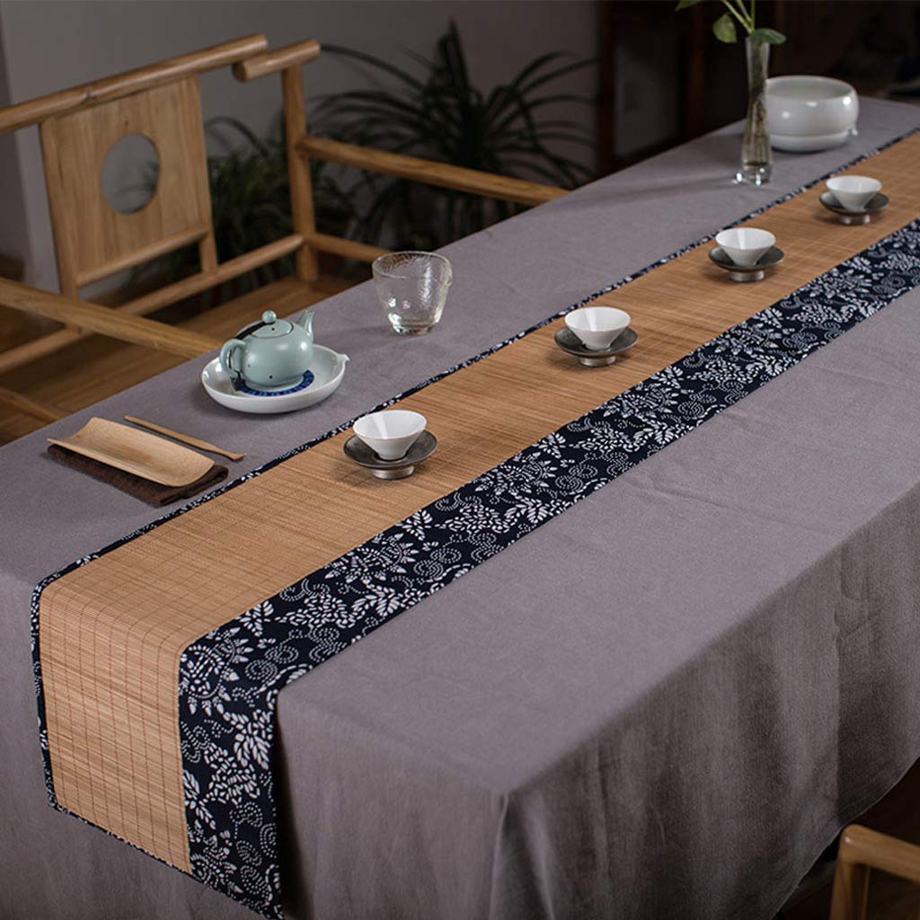 Vintage Chinese Style Cotton Linen Table Runner - Blue Zen Fabric for Dining Room Decor, Wedding, and Holiday Table Setting