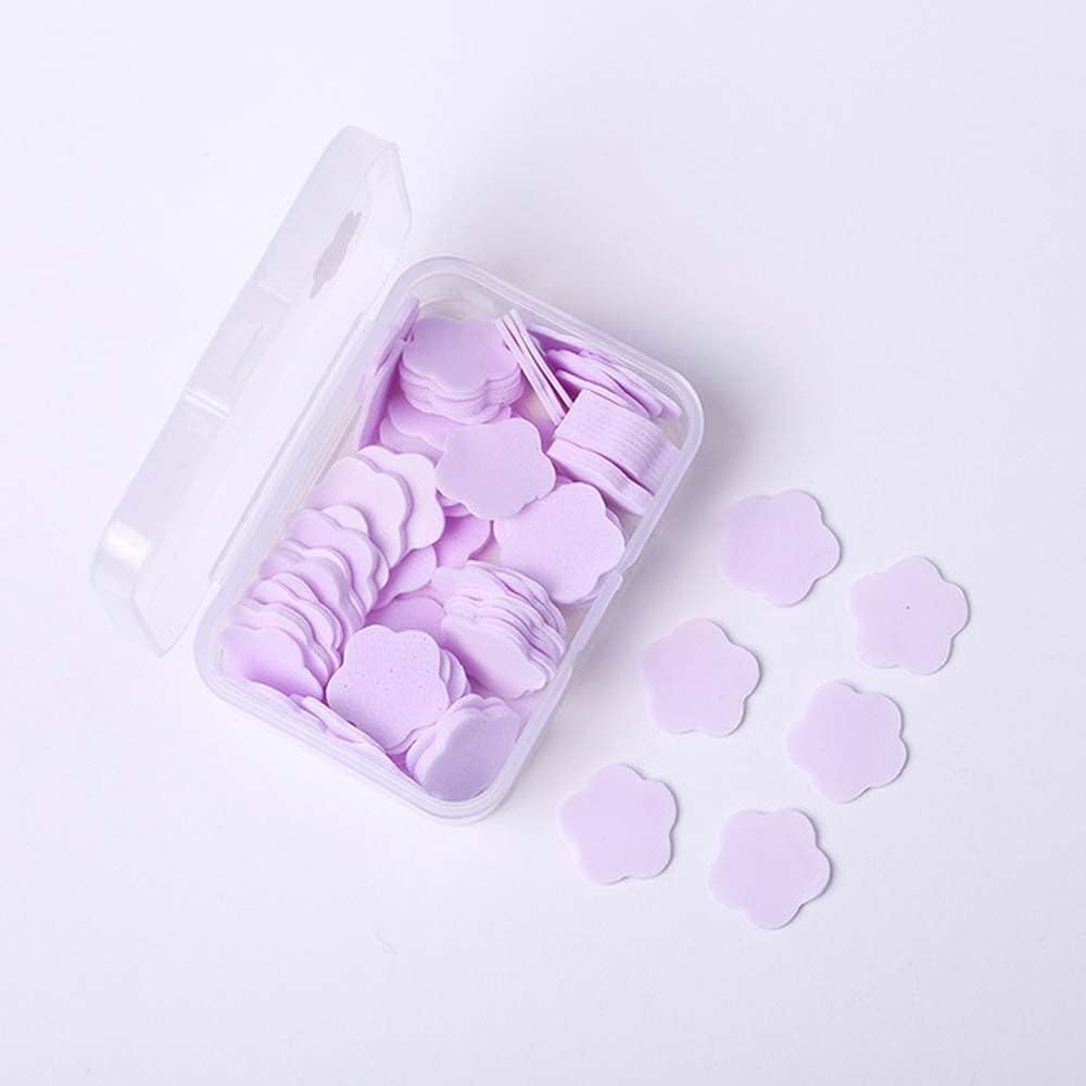 100 Sheets Disposable Paper Soap with Travel Box - Portable Hand Wash Soap Leaves for Travel, Camping, Hiking & Outdoor Activities | Gentle Cleansing for Hands & Feet | Cute Petal Shaped Soap Flakes (Purple, 100 Count) - Perfect for Gym Bags, Emergency Kits & On-the-Go Hygiene