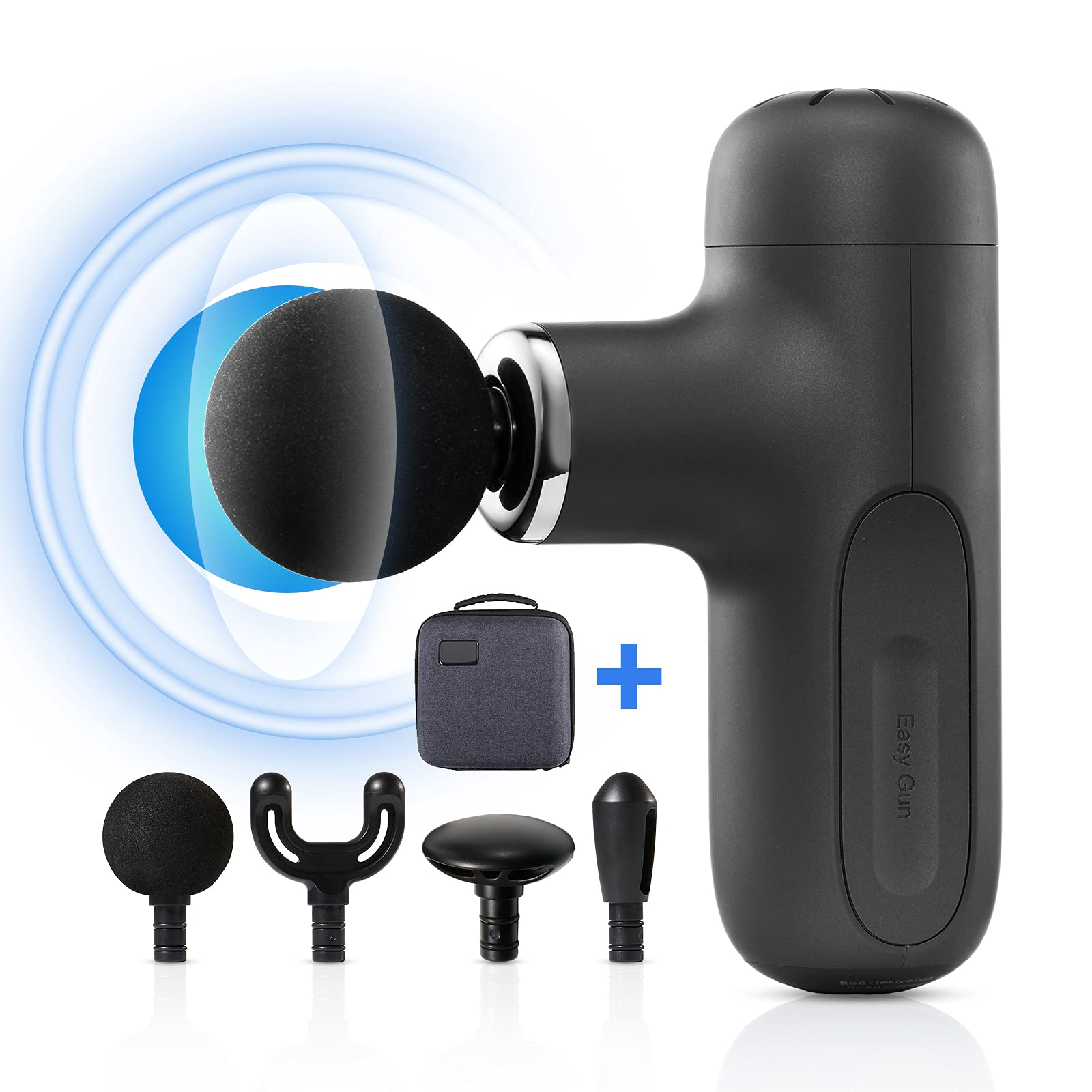 TECHTALK Mini Massage Gun - Portable Deep Tissue Massager for Back, Neck & Muscle Pain Relief - Handheld Percussion Therapy Device with USB Charging & Carry Case (Grey) - Perfect for Athletes, Office Workers & Home Use