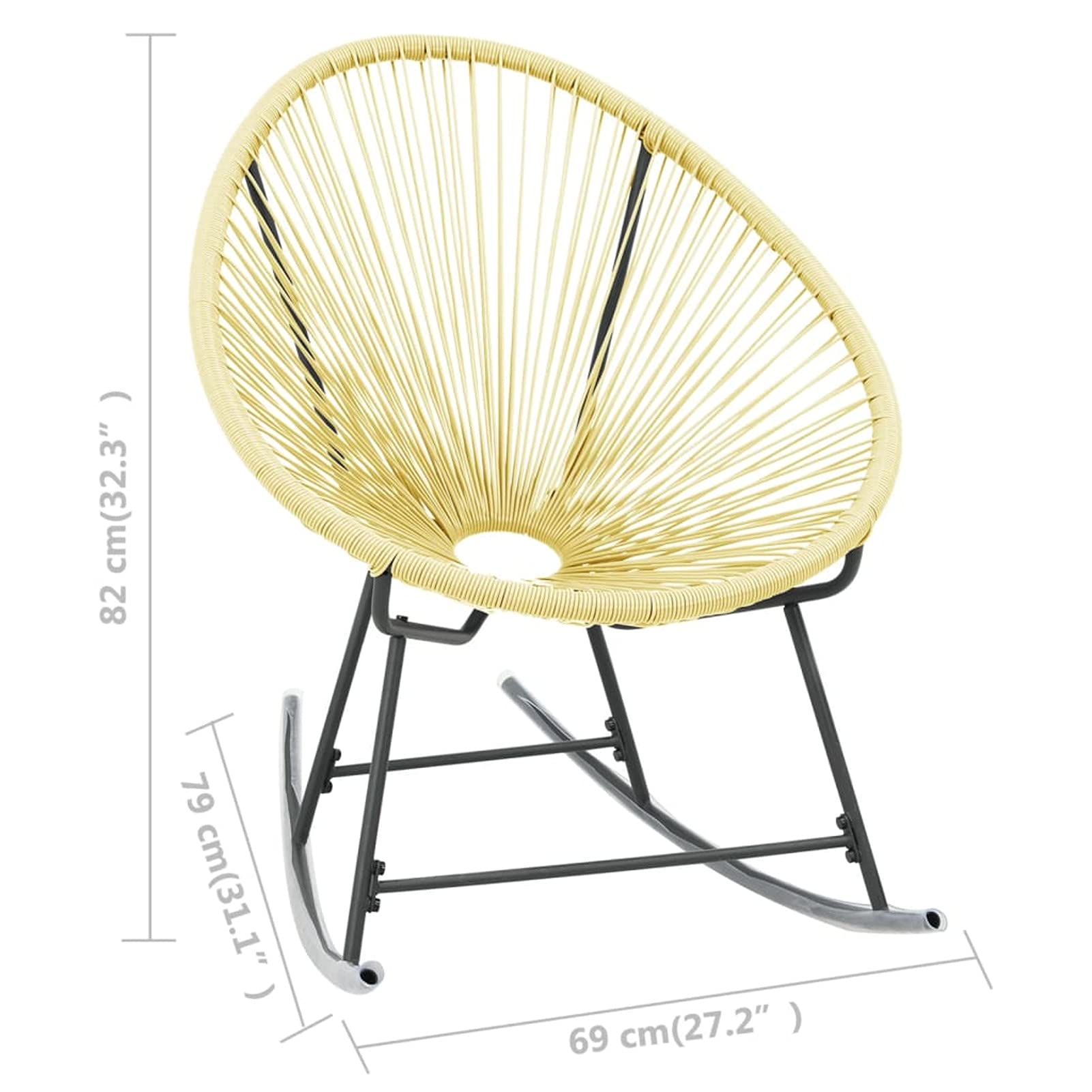 Comfortable Beige Poly Rattan Rocking Chair for Patio, Balcony & Backyard - Outdoor Garden Furniture 27.2