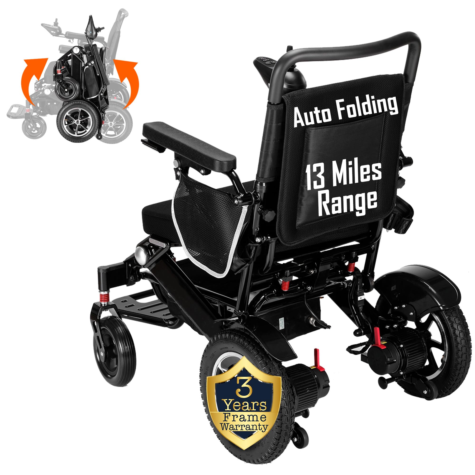 MALISA Lightweight Electric Wheelchair for Adults - Foldable Motorized Power Wheelchair with Auto Folding System, All-Terrain Mobility Scooter for Indoor & Outdoor Use (Black Frame) - Perfect for Travel, Shopping, and Daily Commuting