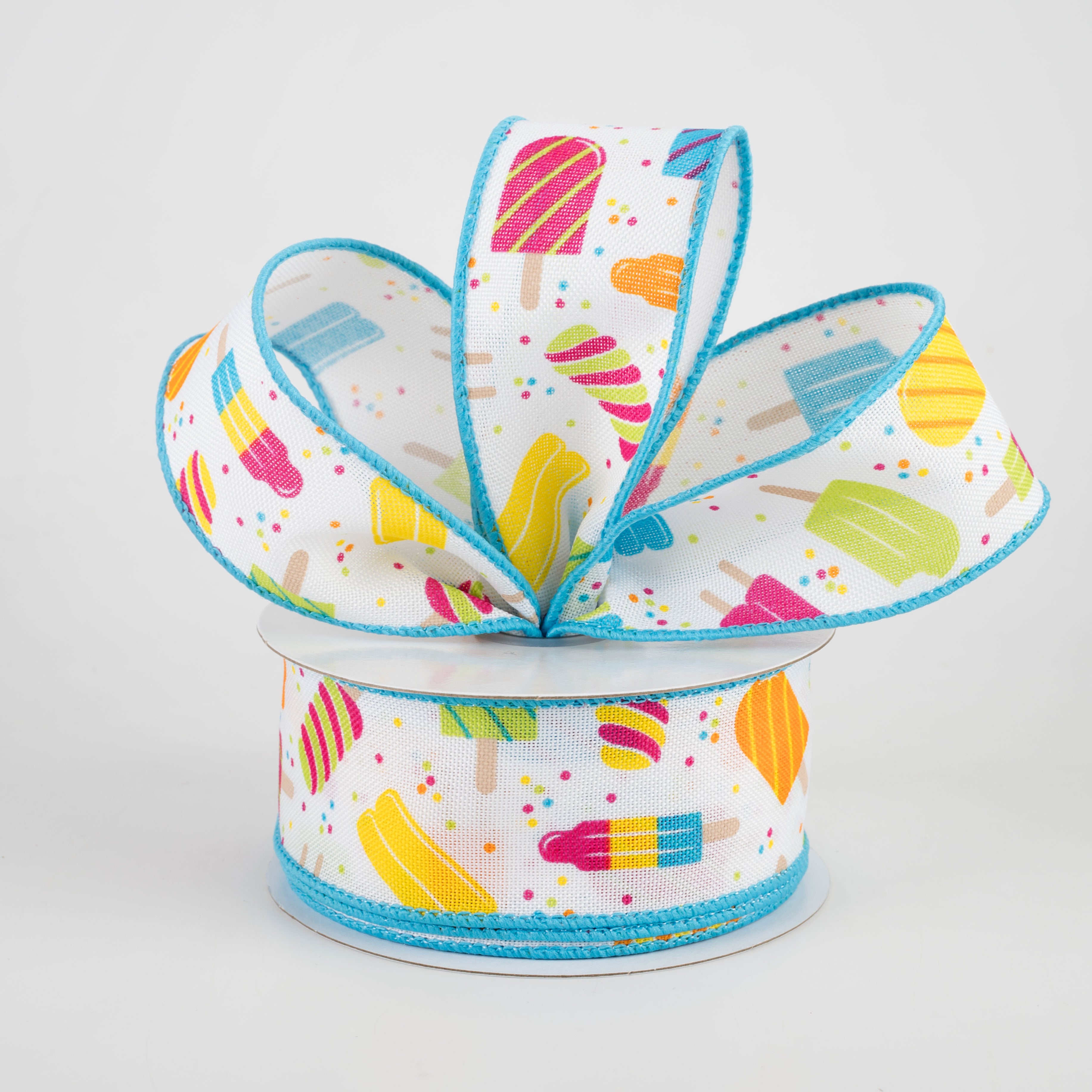 1.5 Inch Popsicle Ribbon - White with Turquoise Stripe - 10 Yards Bulk Roll for Gift Wrapping, Scrapbooking, and DIY Crafts