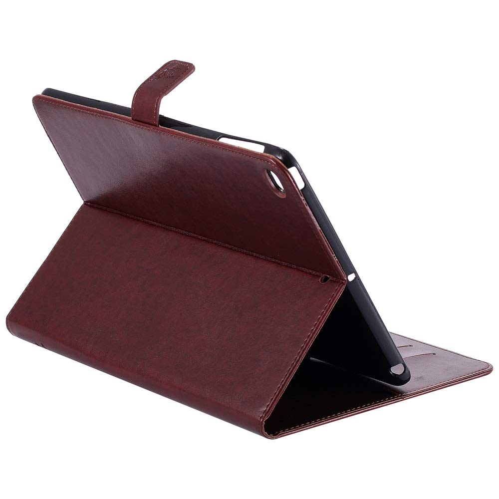 Premium PU Leather iPad Case for iPad 9.7 inch (2017/2018 5th/6th Gen) & iPad Air 2/Air - Tree Cat Embossed Flip Cover with Auto Sleep/Wake & Stand Feature - Brown - Perfect for Work, Travel & Daily Protection