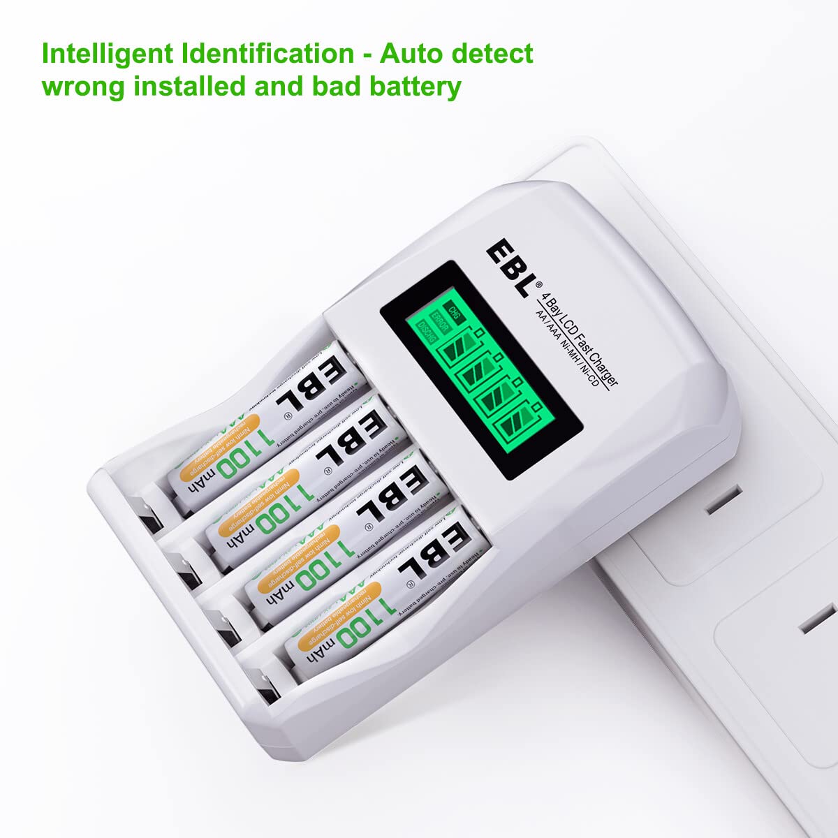 EBL 8-Pack AAA Rechargeable Batteries 1100mAh High Capacity with LCD Charger - Perfect for Cameras, Toys, Flashlights & Electronic Devices