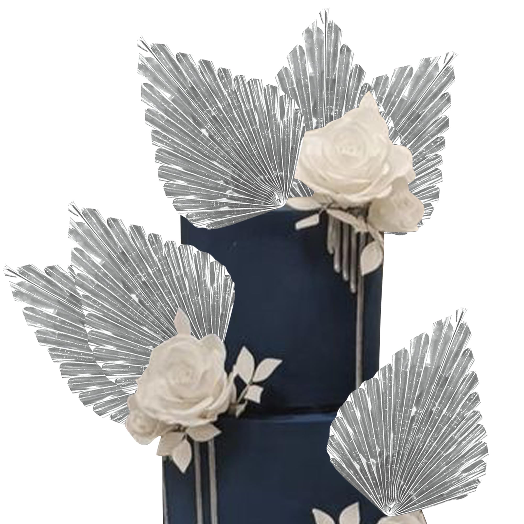 6 PCS Silver Palm Leaf Cake Toppers - DIY Cupcake Decorations for Baby Showers, Weddings & Birthday Parties | Cake Picks, Fan Spear Leaves for Tropical Themed Desserts