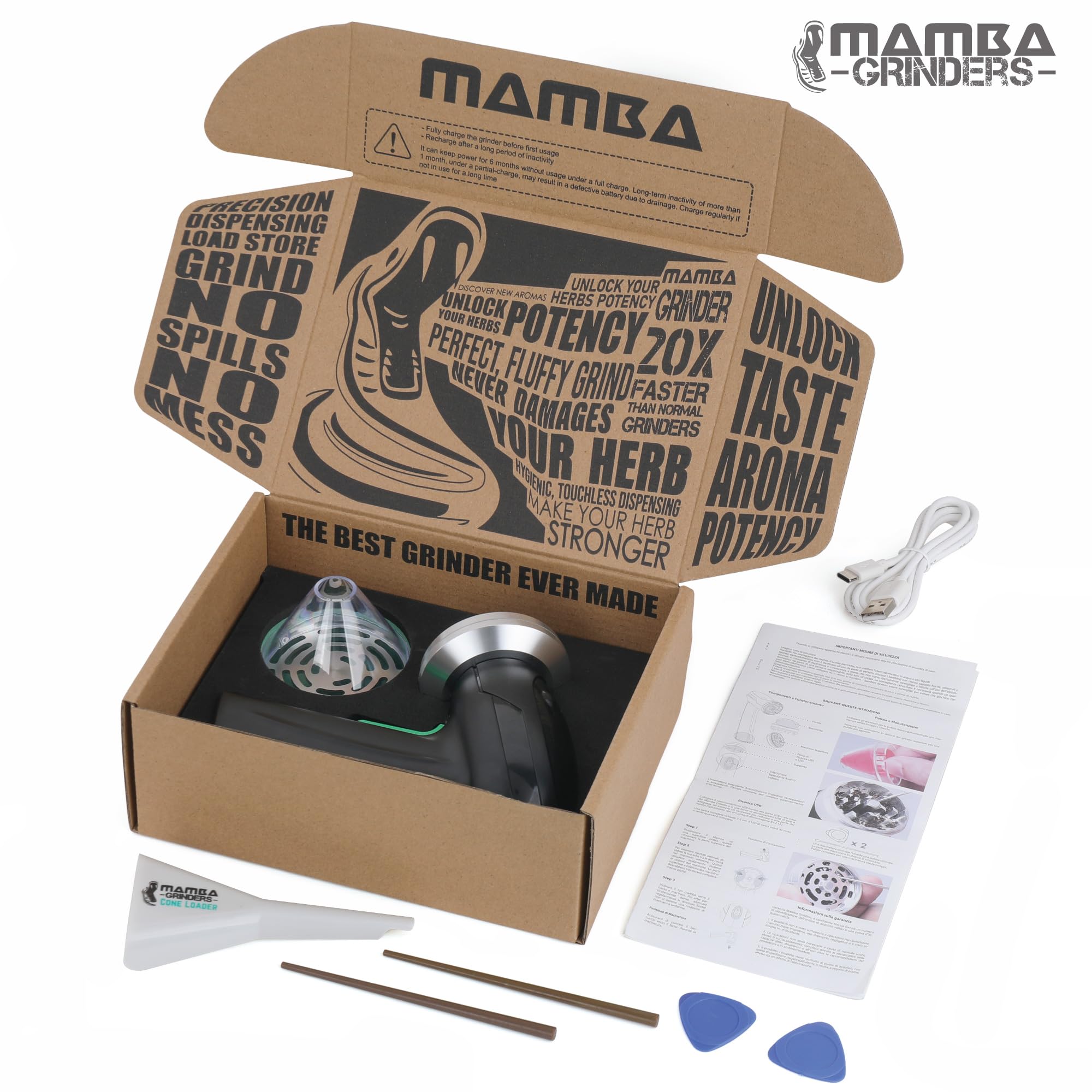 Premium Mamba Monster 3.5g Silver USB Rechargeable Electric Herb Grinder - Large Capacity Portable Metal Spice Mill for Kitchen, Travel & Camping - Perfect for Grinding Herbs, Spices & Coffee Beans