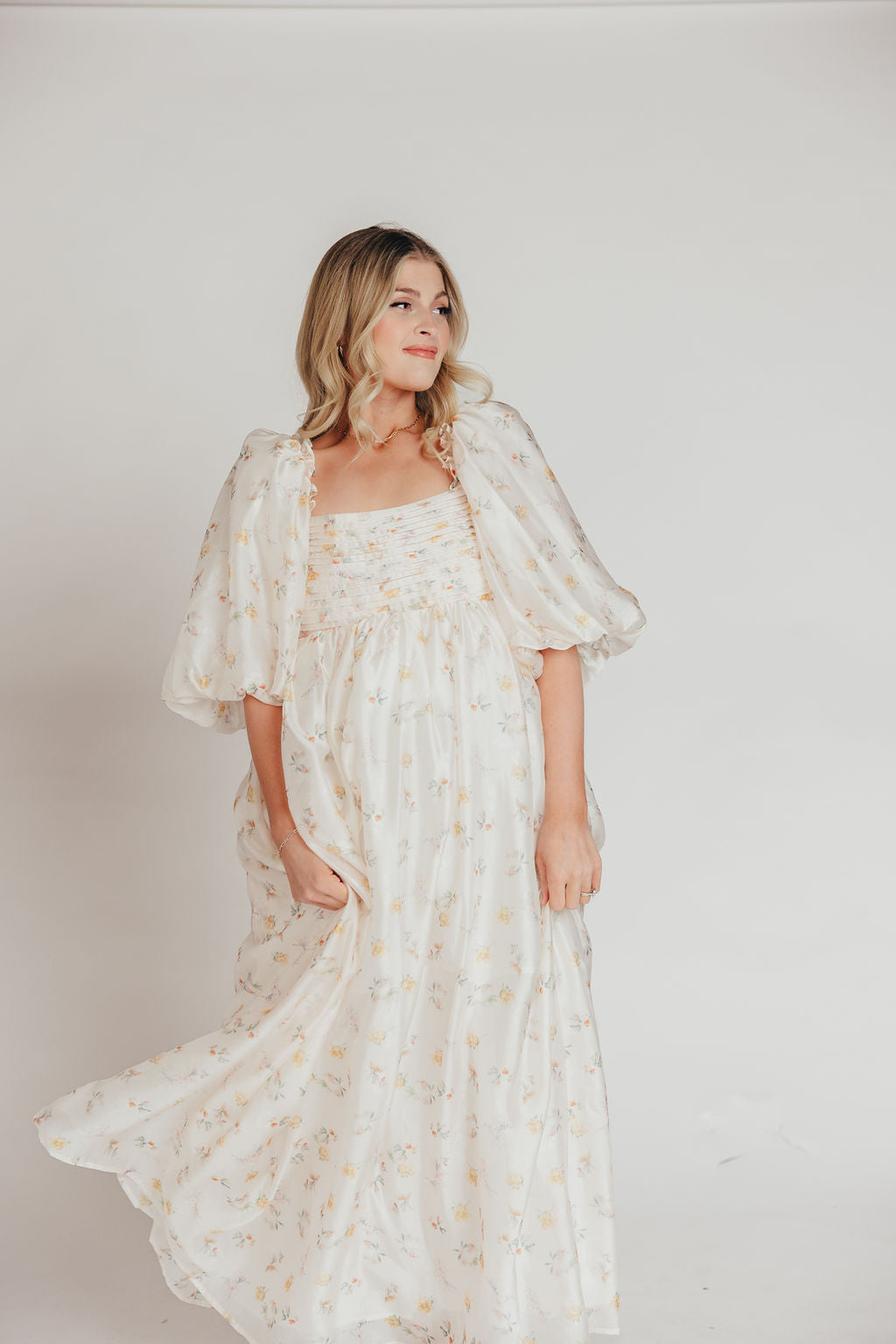Melody Maxi Dress with Pleats & Bow Detail - Yellow Rose Floral Print | Bump Friendly Maternity Dress | Inclusive Sizing S-3XL | Perfect for Weddings, Baby Showers & Summer Vacations