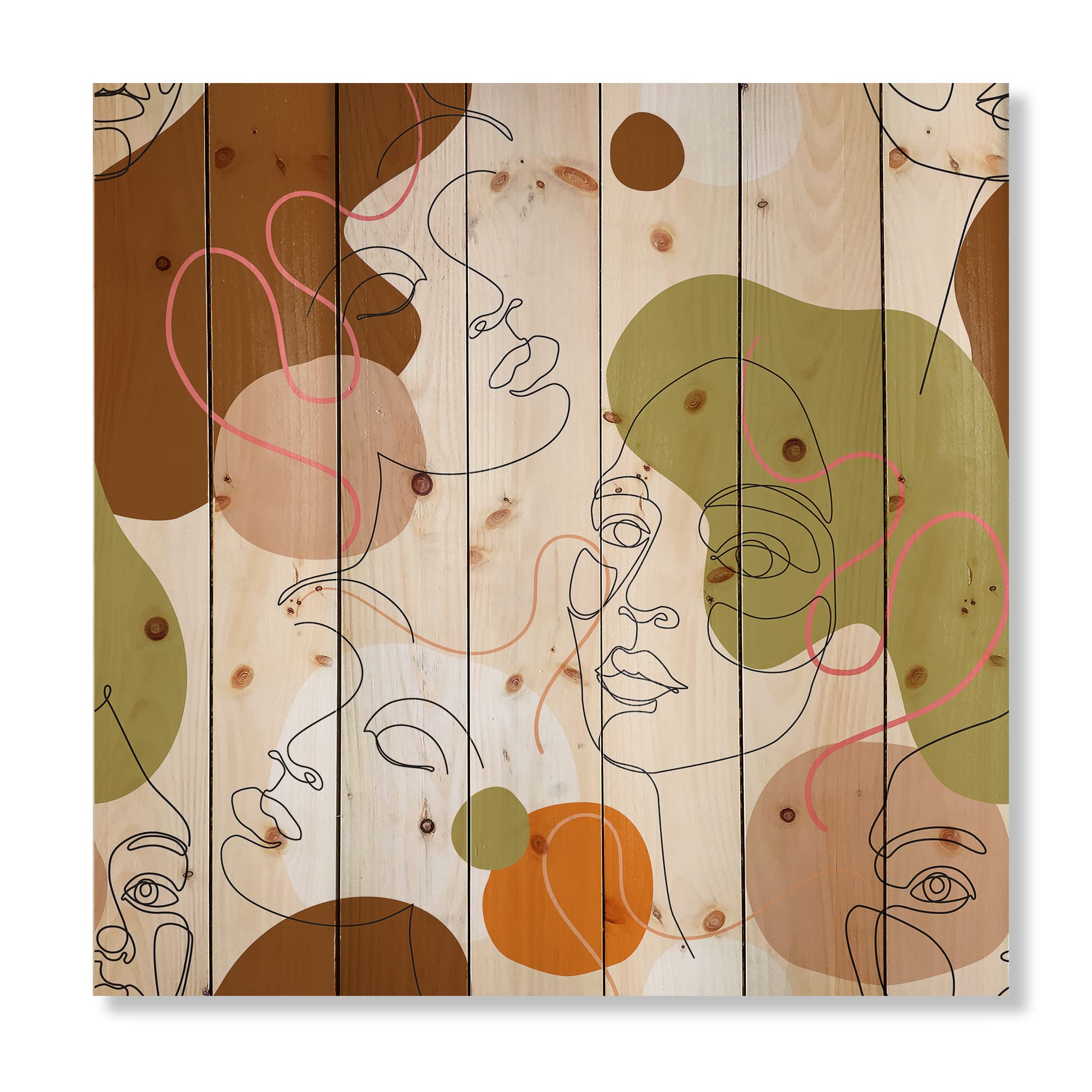 DesignQ One Line Portrait of African American Women - Modern Contemporary Wood Wall Art Decor, Large Abstract Wood Panel Print on Natural Pine - Perfect for Living Room, Bedroom & Office Decor